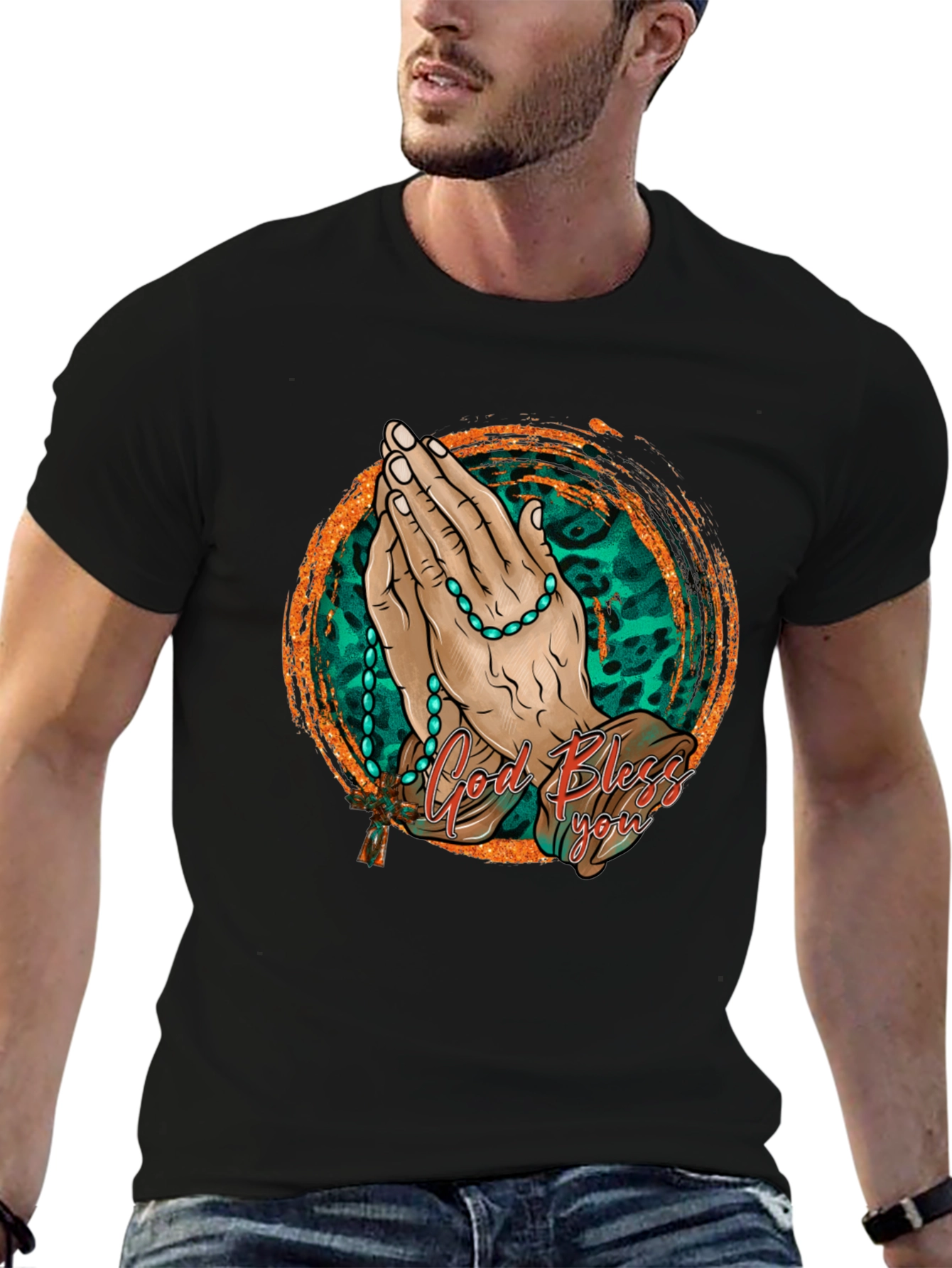 God Bless You Prayer Hands Graphic Tee