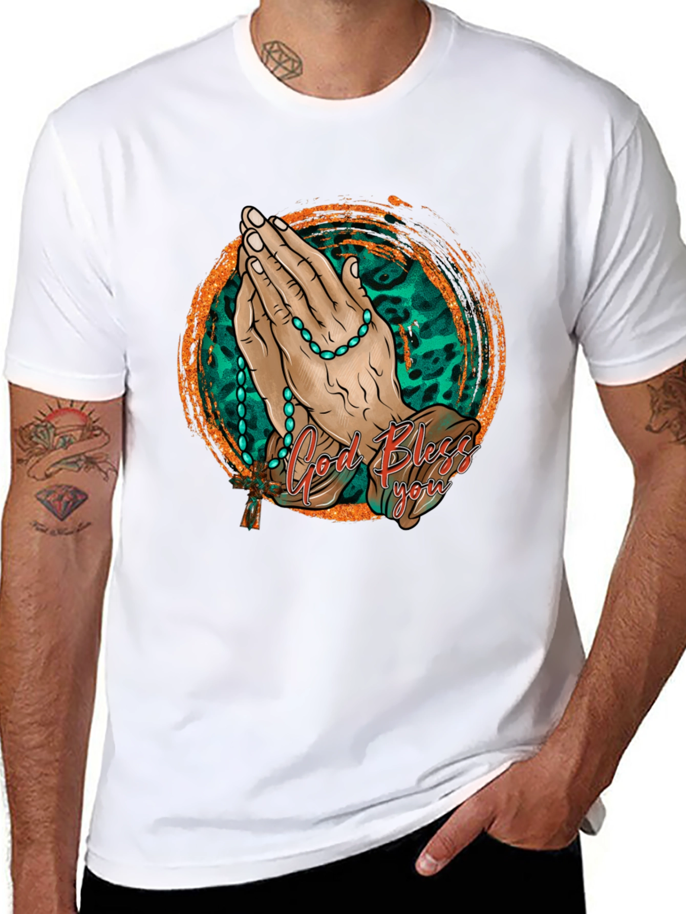 God Bless You Prayer Hands Graphic Tee