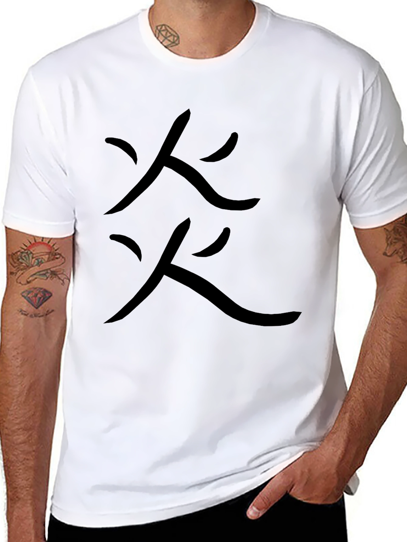 Black T-Shirt with Fire Symbol Design