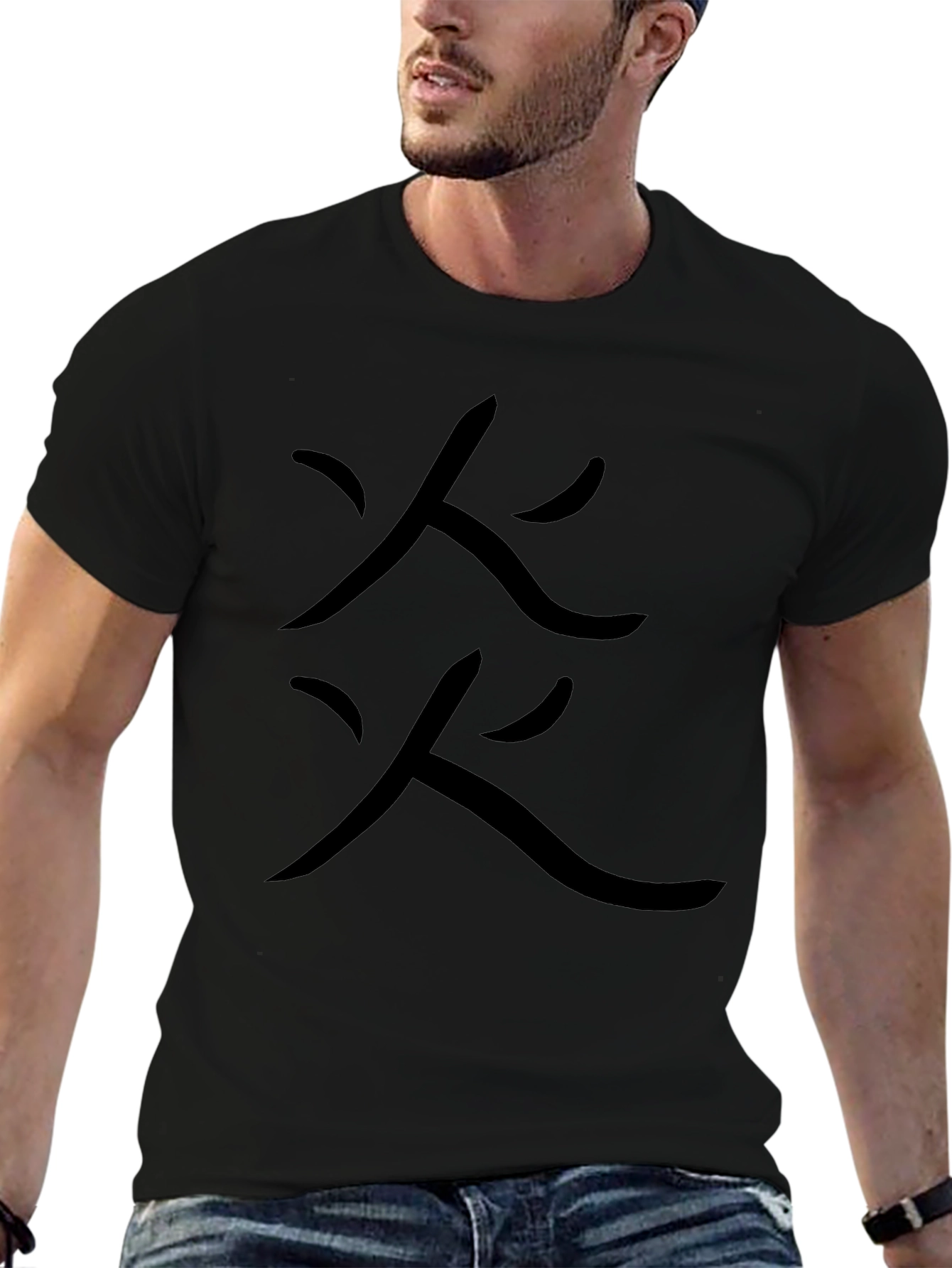 Black T-Shirt with Fire Symbol Design