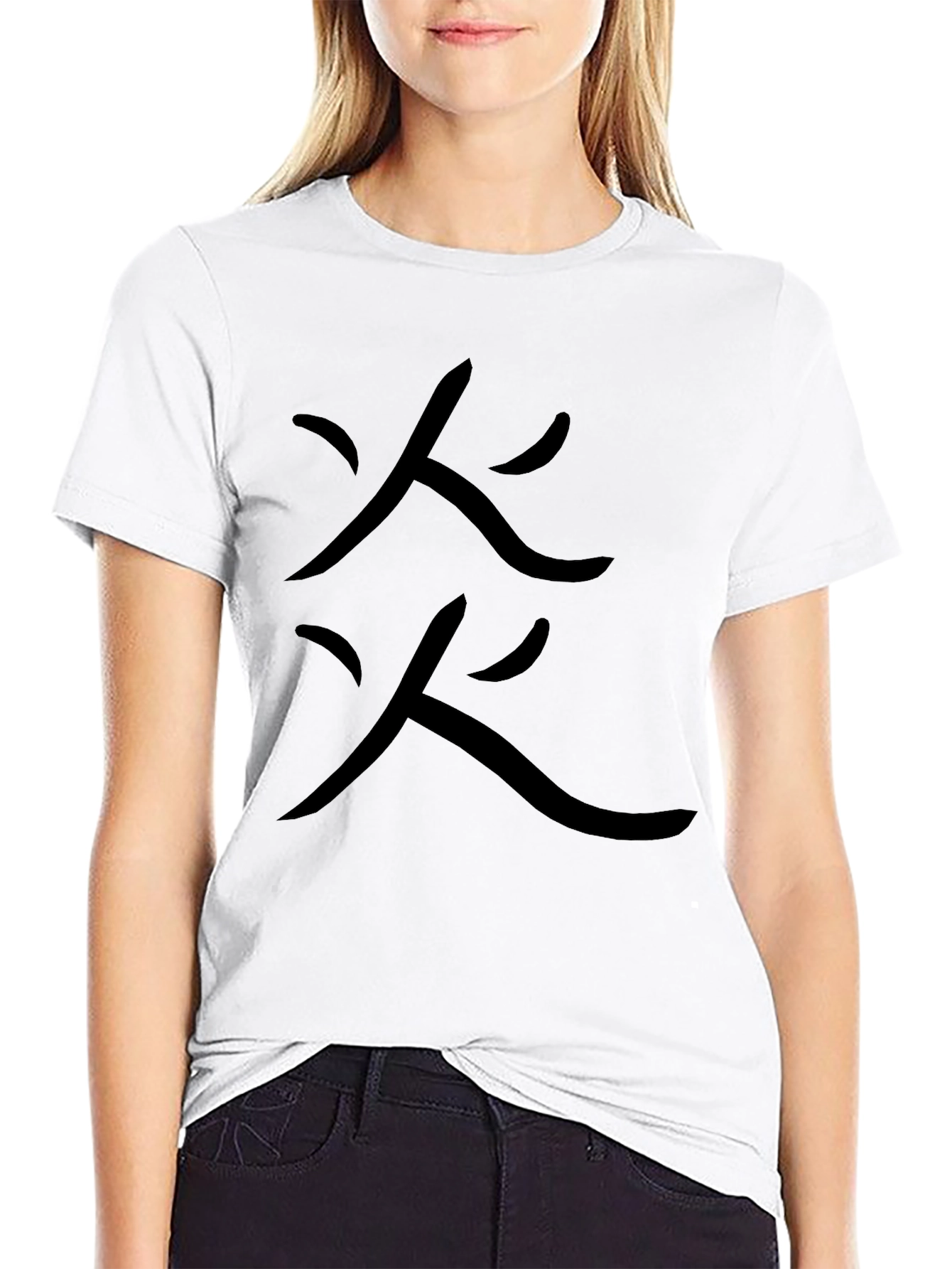 Black T-Shirt with Fire Symbol Design