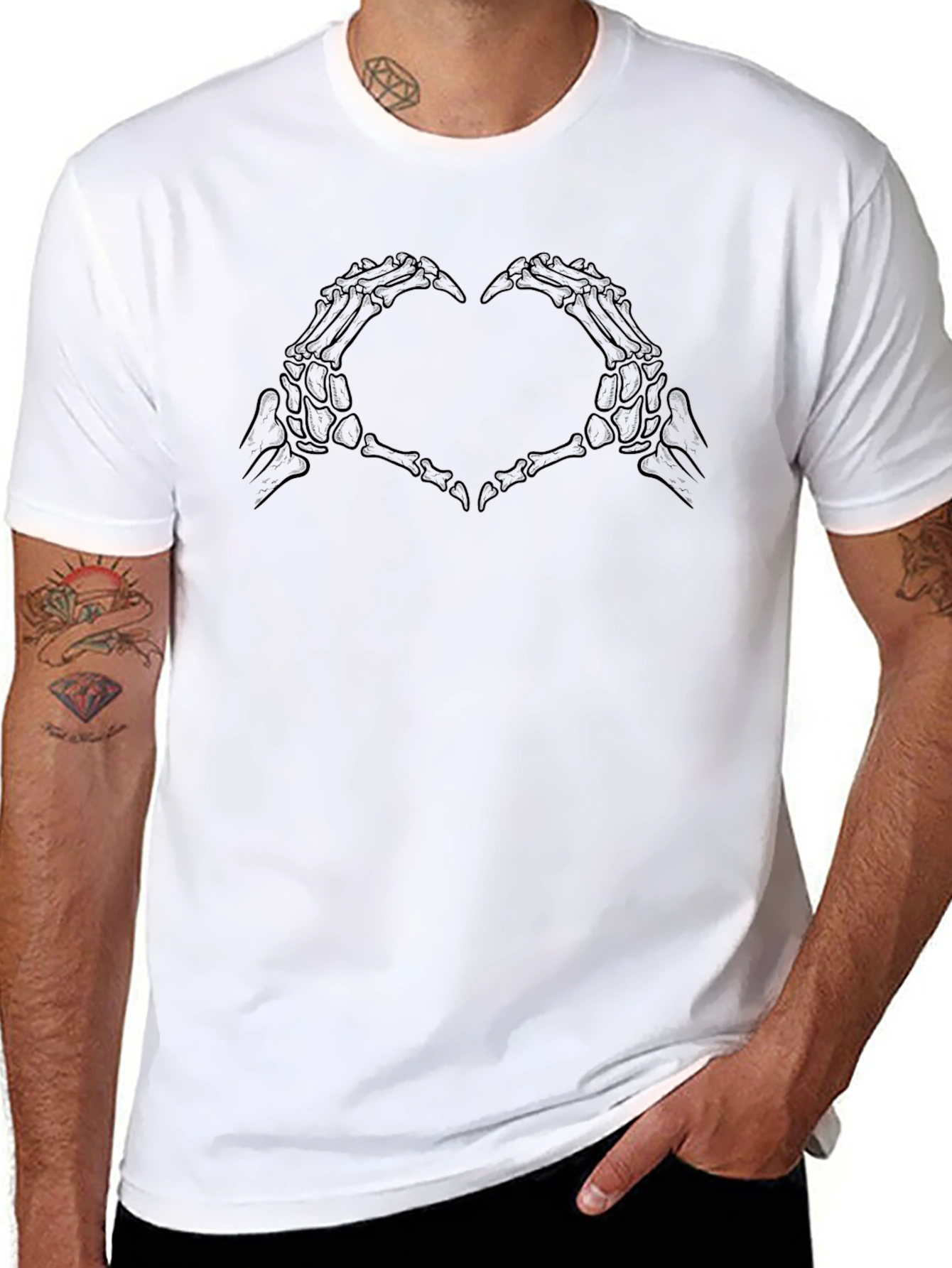 Skeleton Hands Heart Graphic Tee - Black
