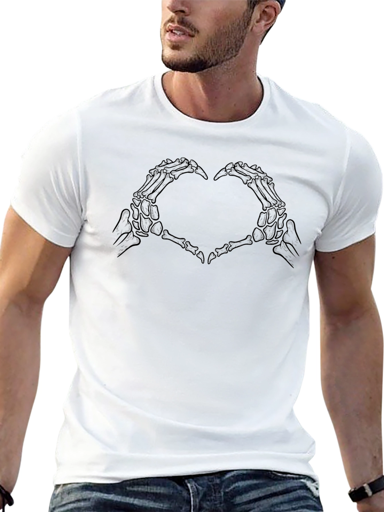 Skeleton Hands Heart Graphic Tee - Black