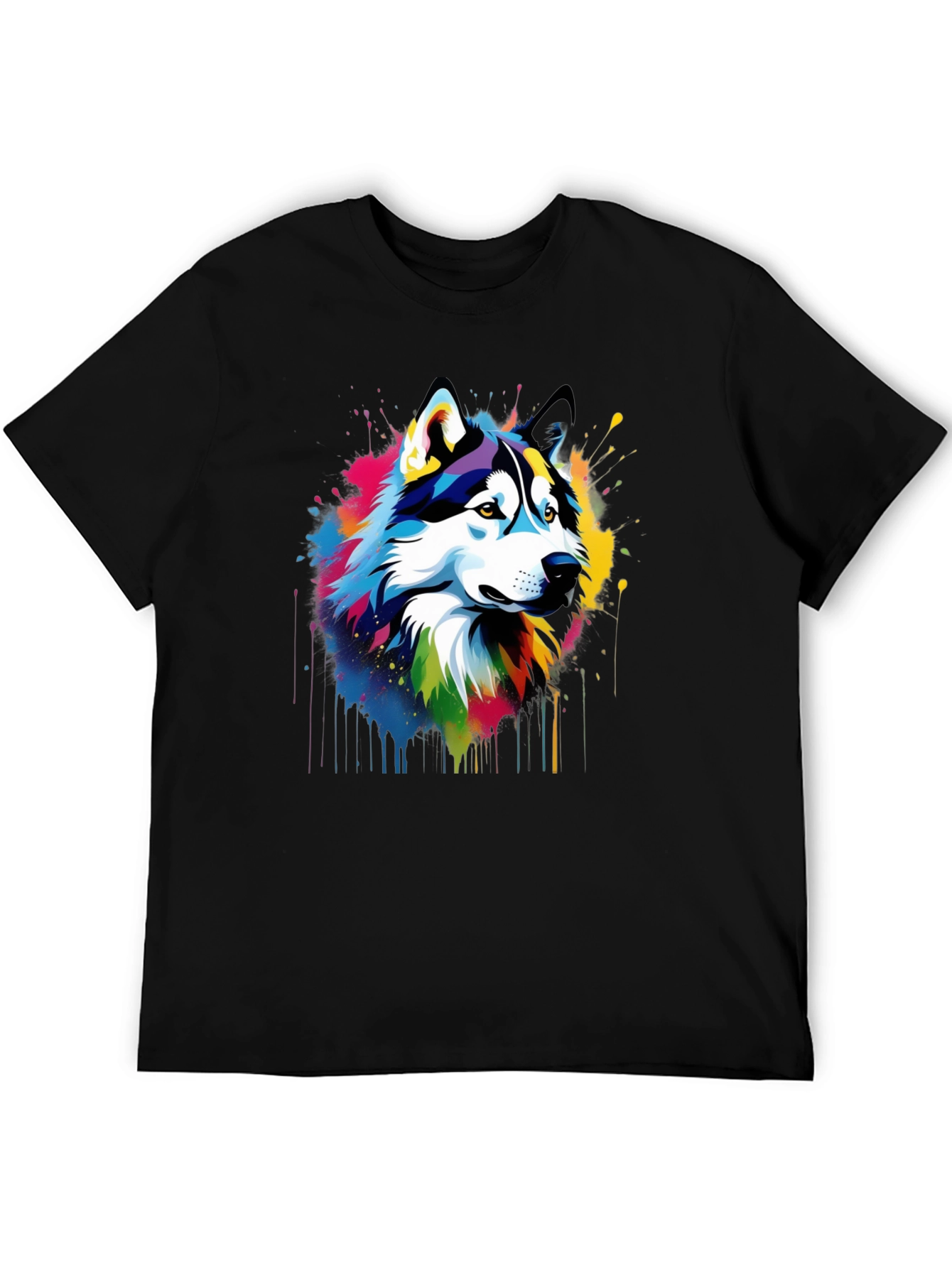 Vibrant Husky Graphic Tee - Mens Black T-Shirt
