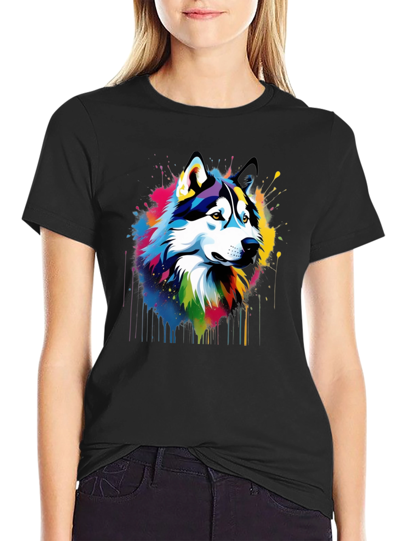 Vibrant Husky Graphic Tee - Mens Black T-Shirt