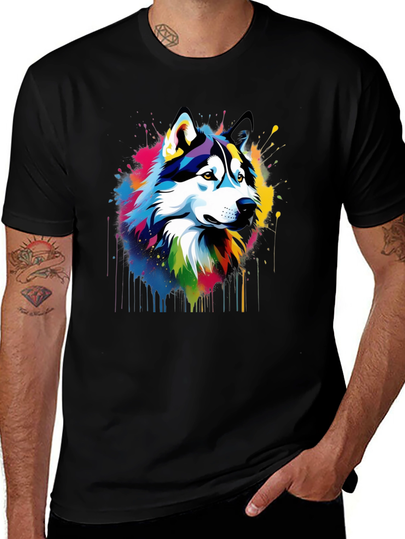 Vibrant Husky Graphic Tee - Mens Black T-Shirt