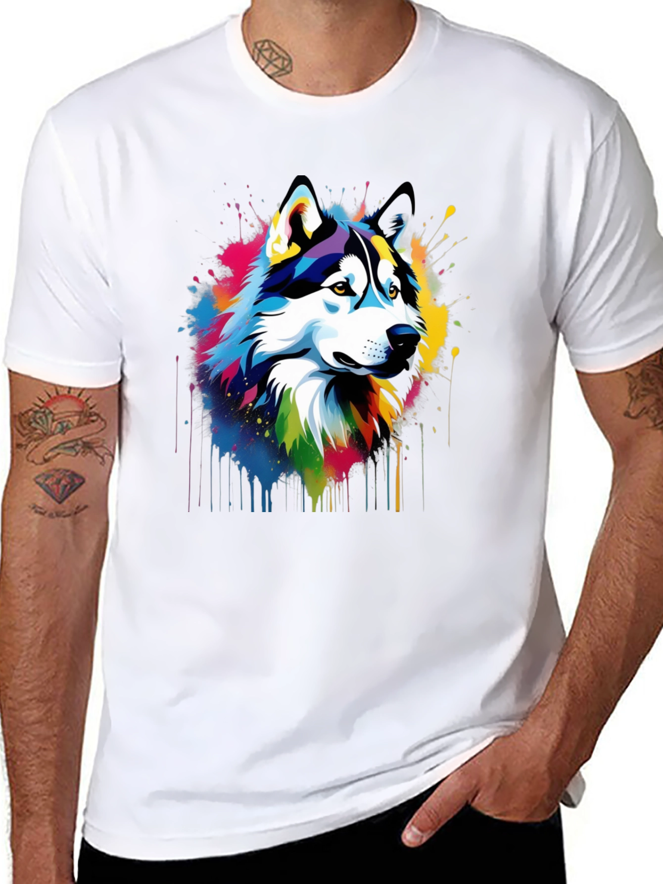 Vibrant Husky Graphic Tee - Mens Black T-Shirt