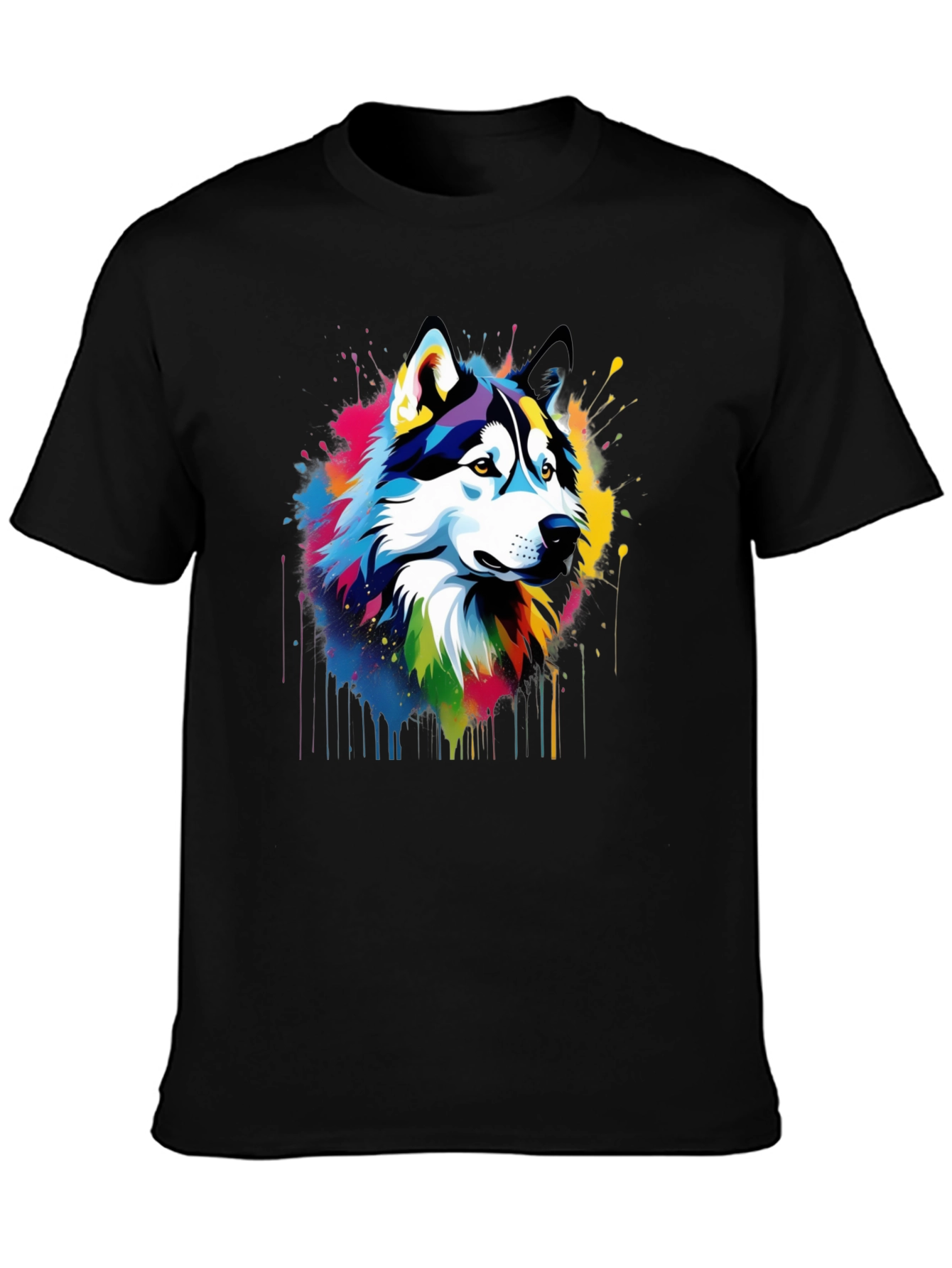 Vibrant Husky Graphic Tee - Mens Black T-Shirt