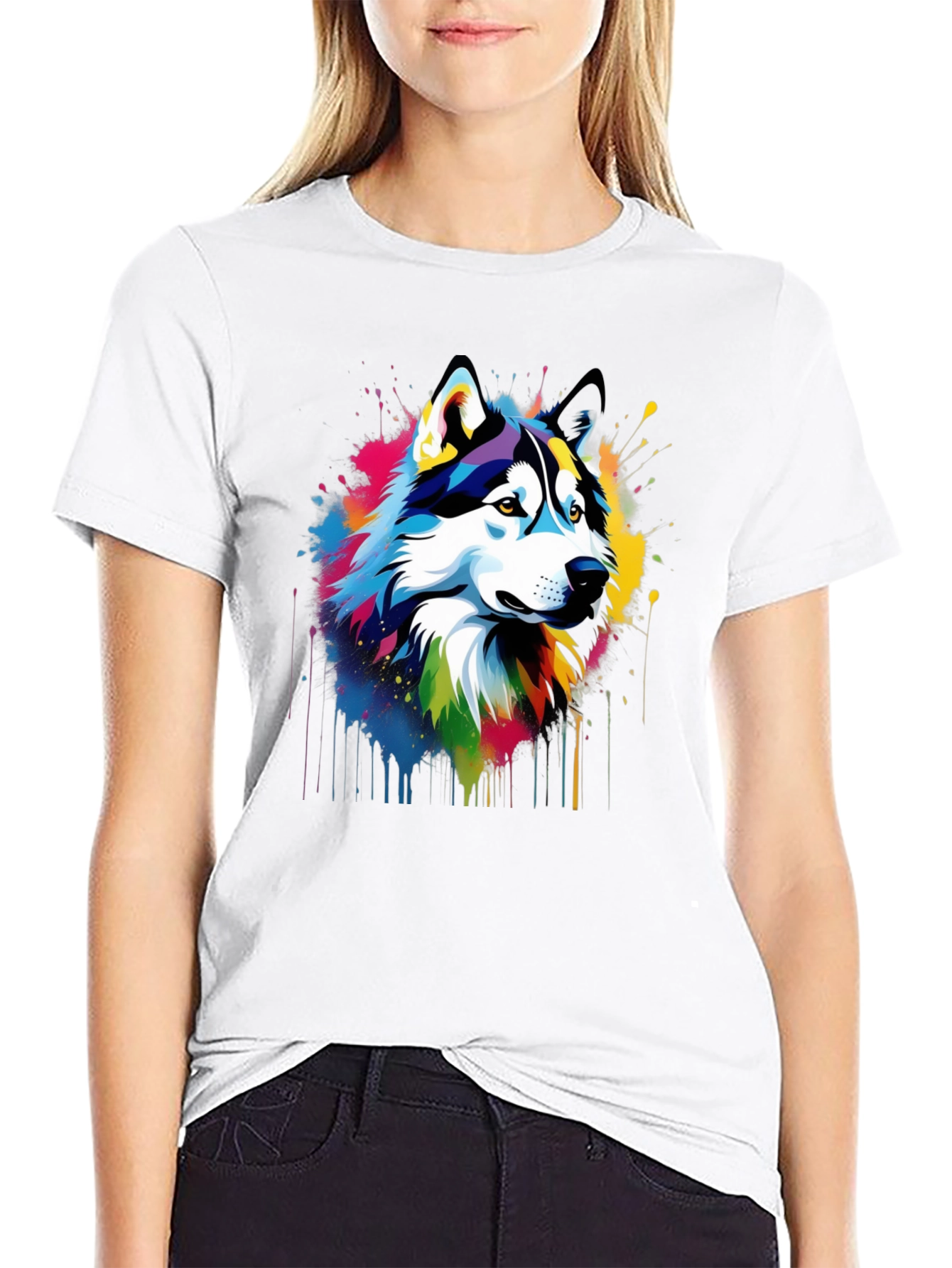 Vibrant Husky Graphic Tee - Mens Black T-Shirt