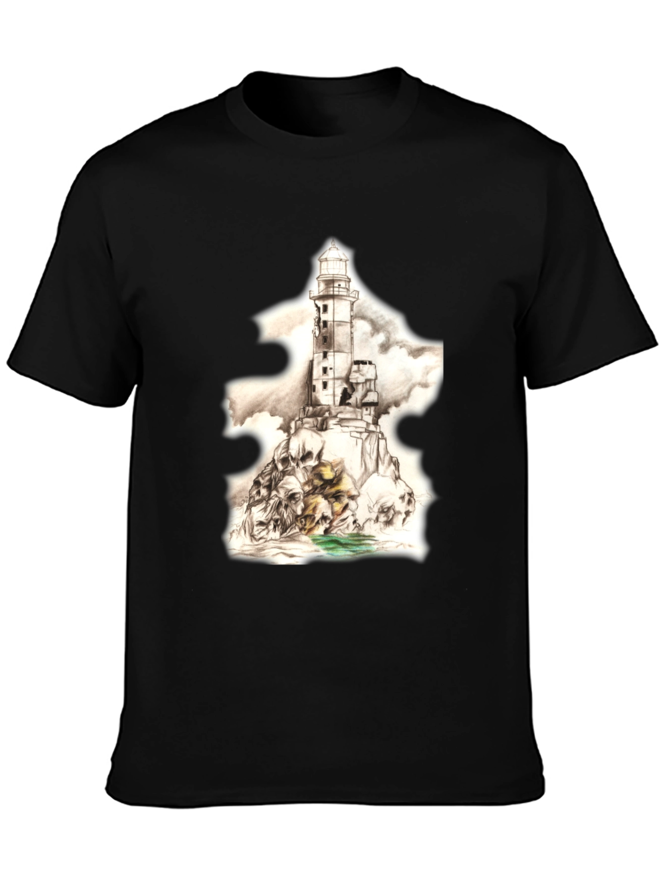 Skull Lighthouse Graphic Tee - Mens Black T-Shirt
