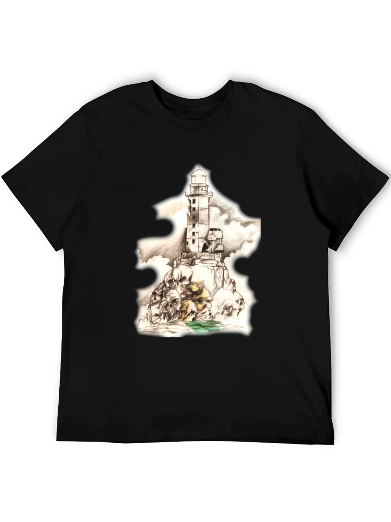 Skull Lighthouse Graphic Tee - Mens Black T-Shirt