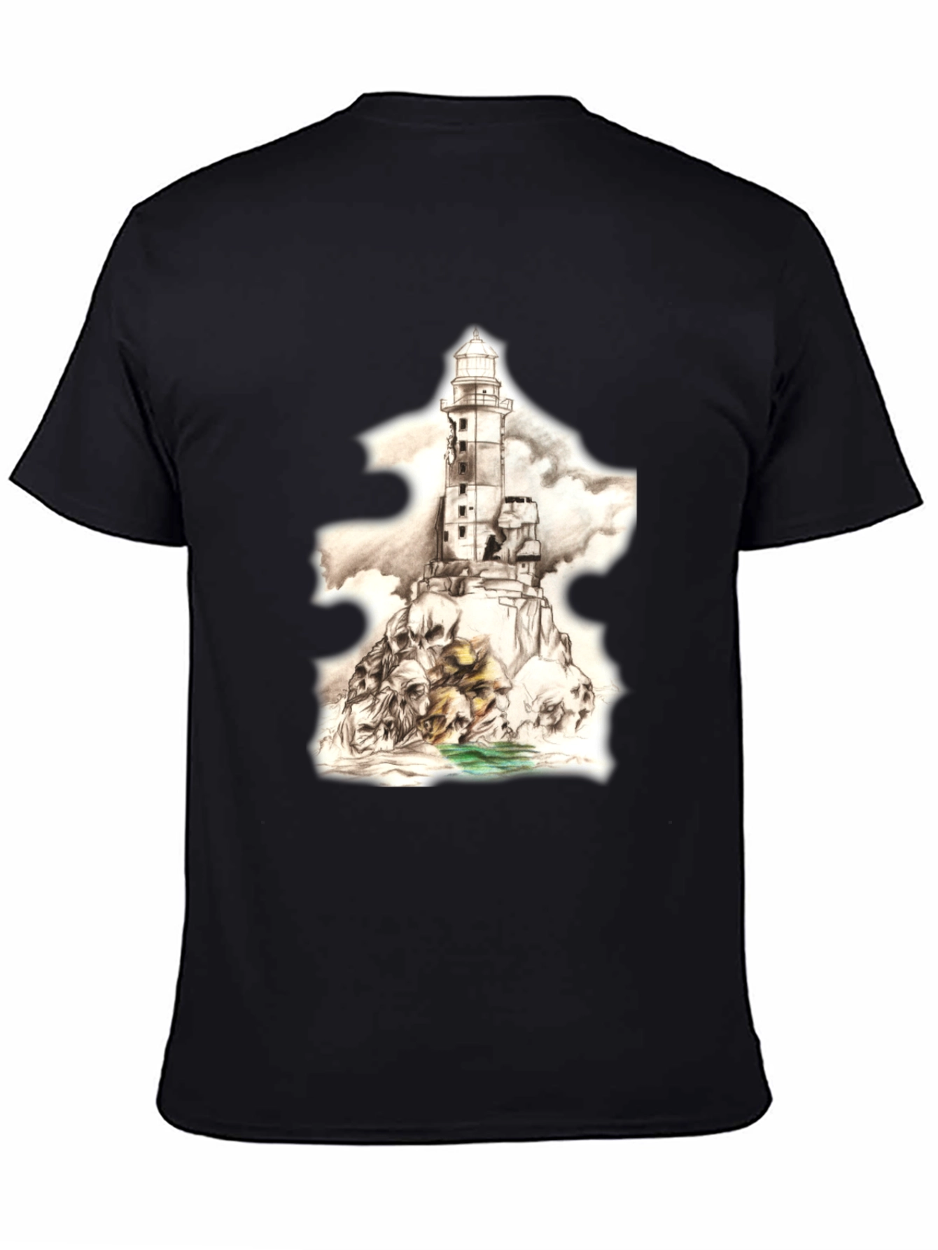 Skull Lighthouse Graphic Tee - Mens Black T-Shirt
