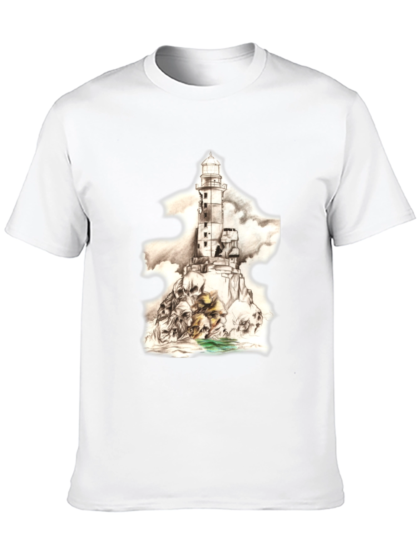 Skull Lighthouse Graphic Tee - Mens Black T-Shirt