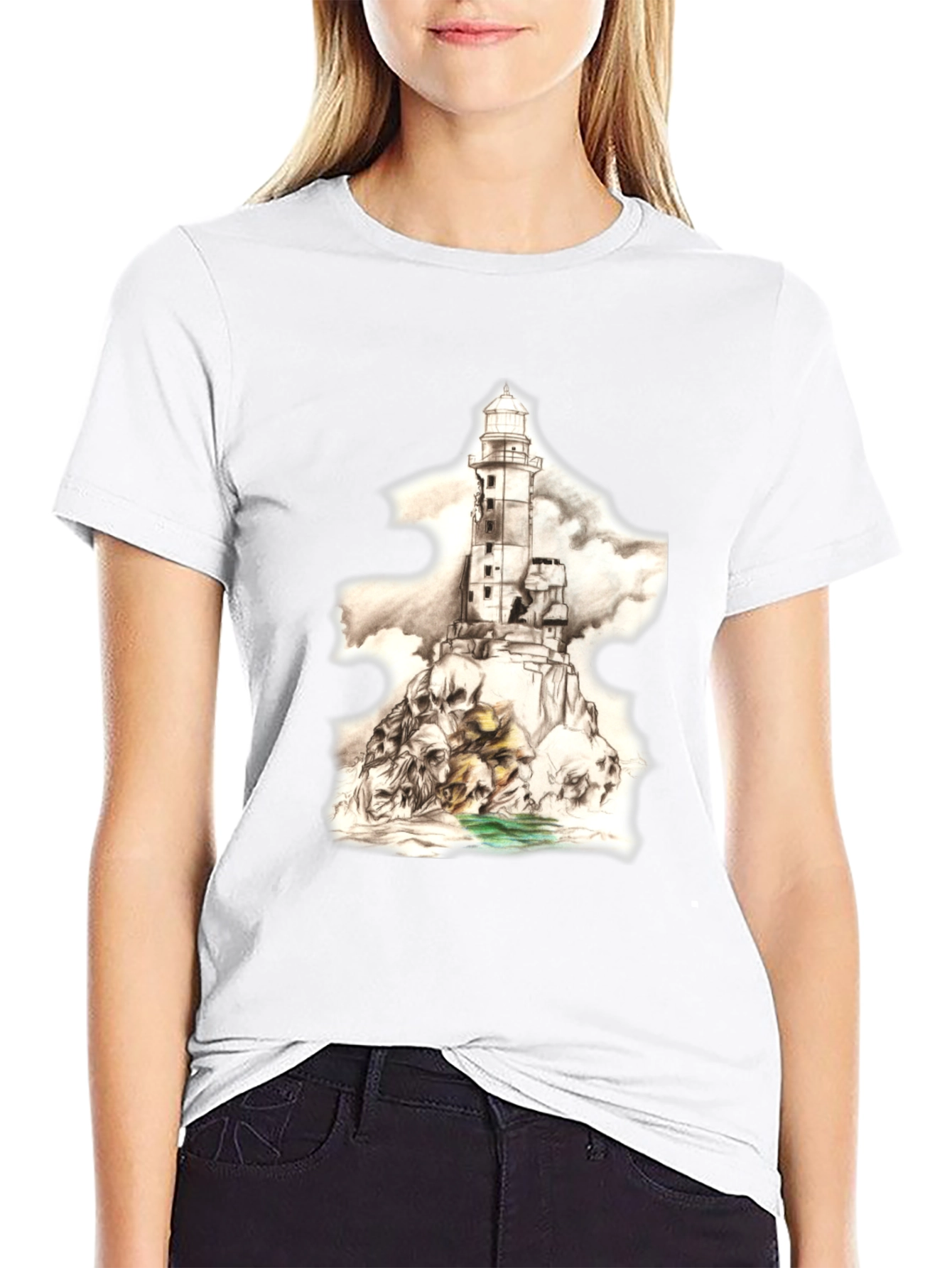 Skull Lighthouse Graphic Tee - Mens Black T-Shirt