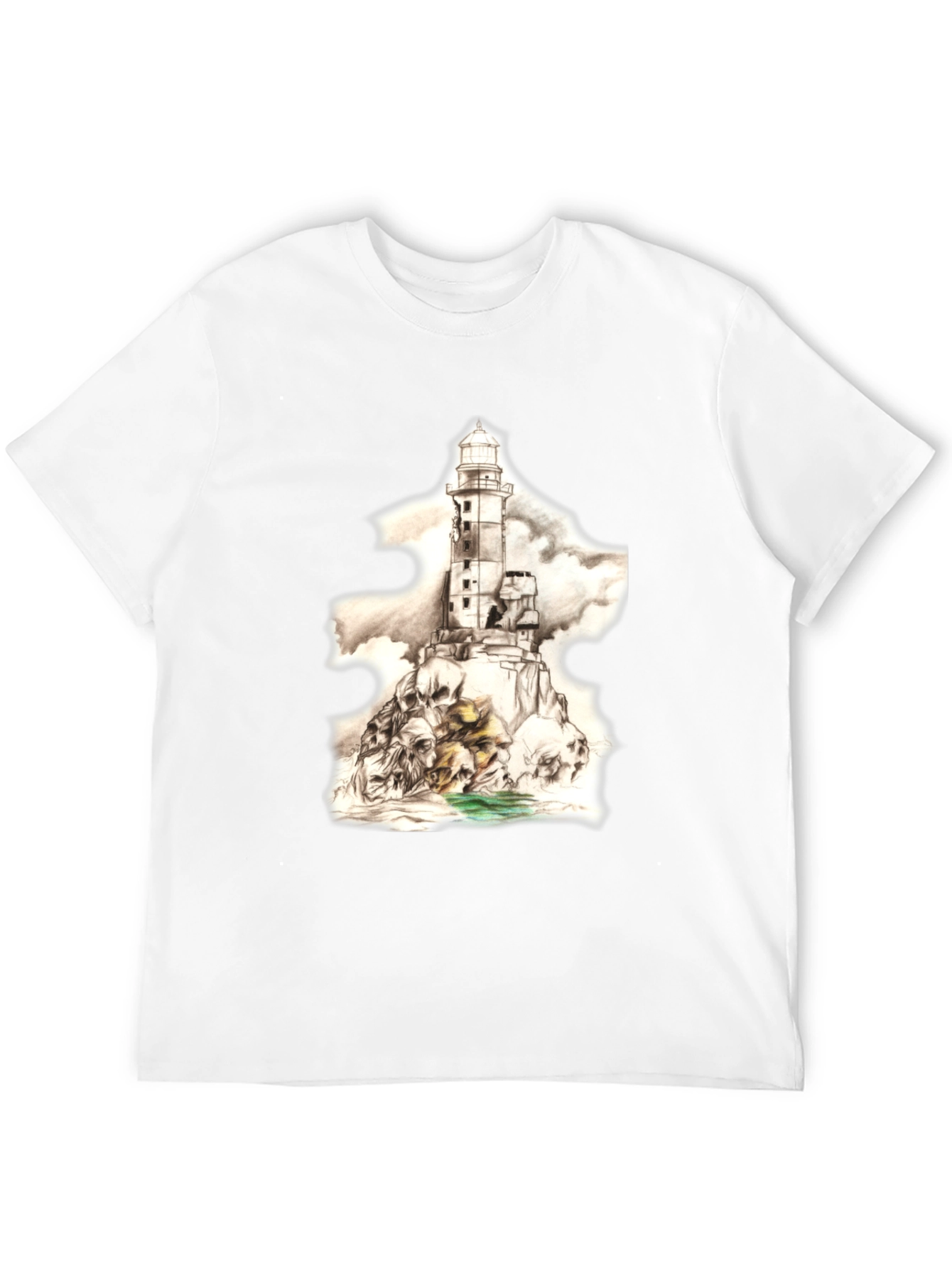 Skull Lighthouse Graphic Tee - Mens Black T-Shirt