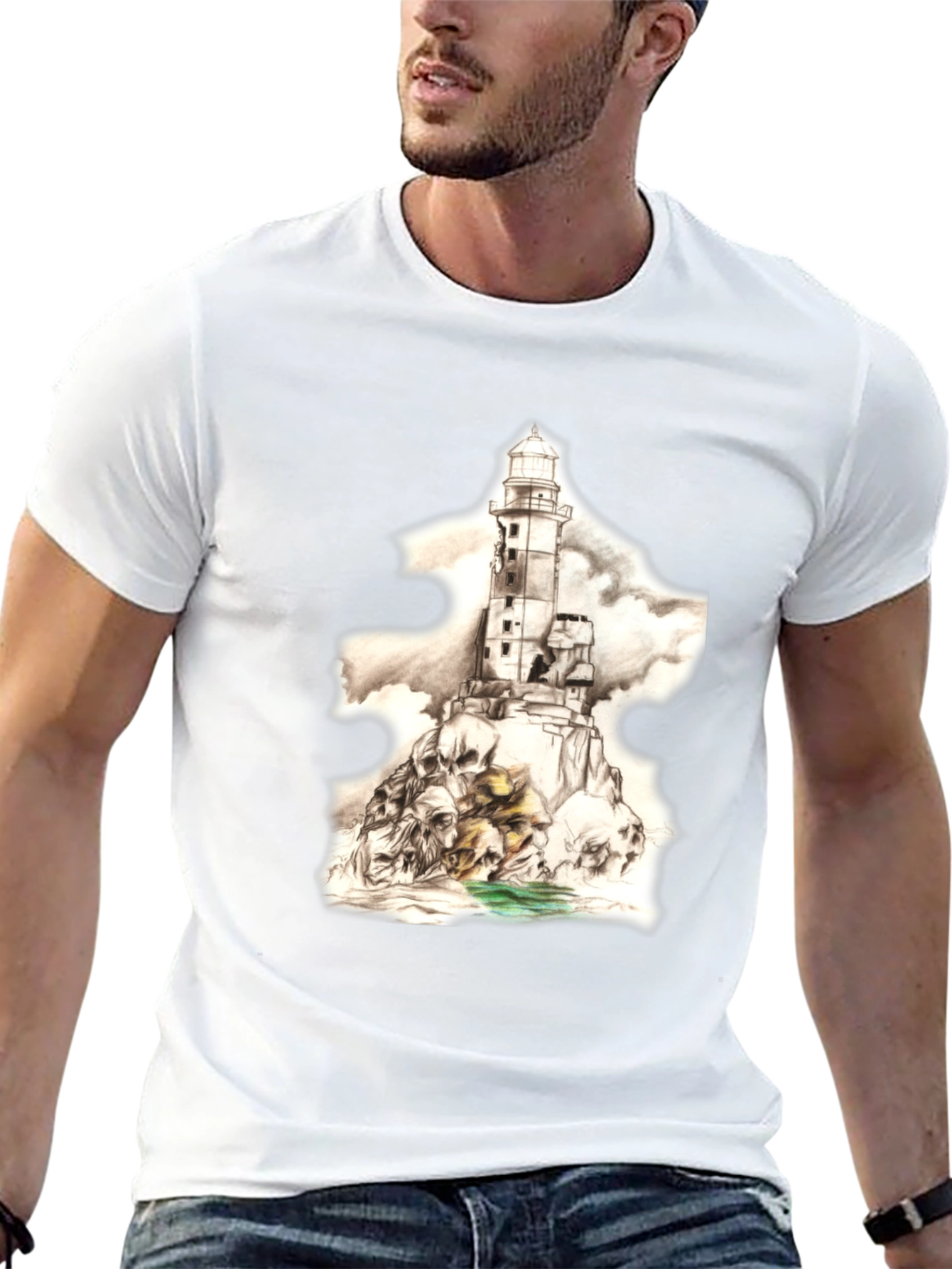 Skull Lighthouse Graphic Tee - Mens Black T-Shirt