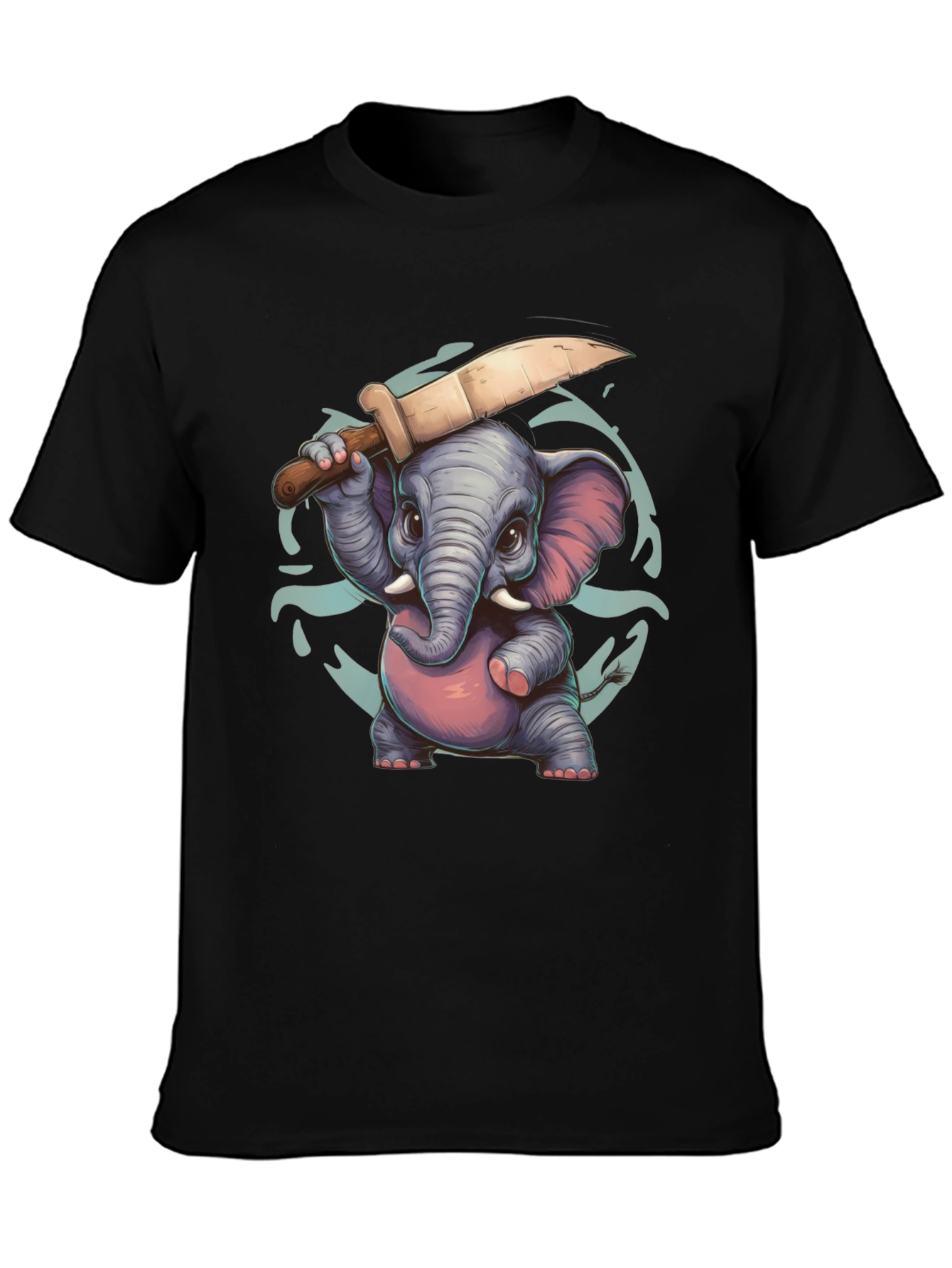 Cartoon Elephant with Knife Graphic Tee