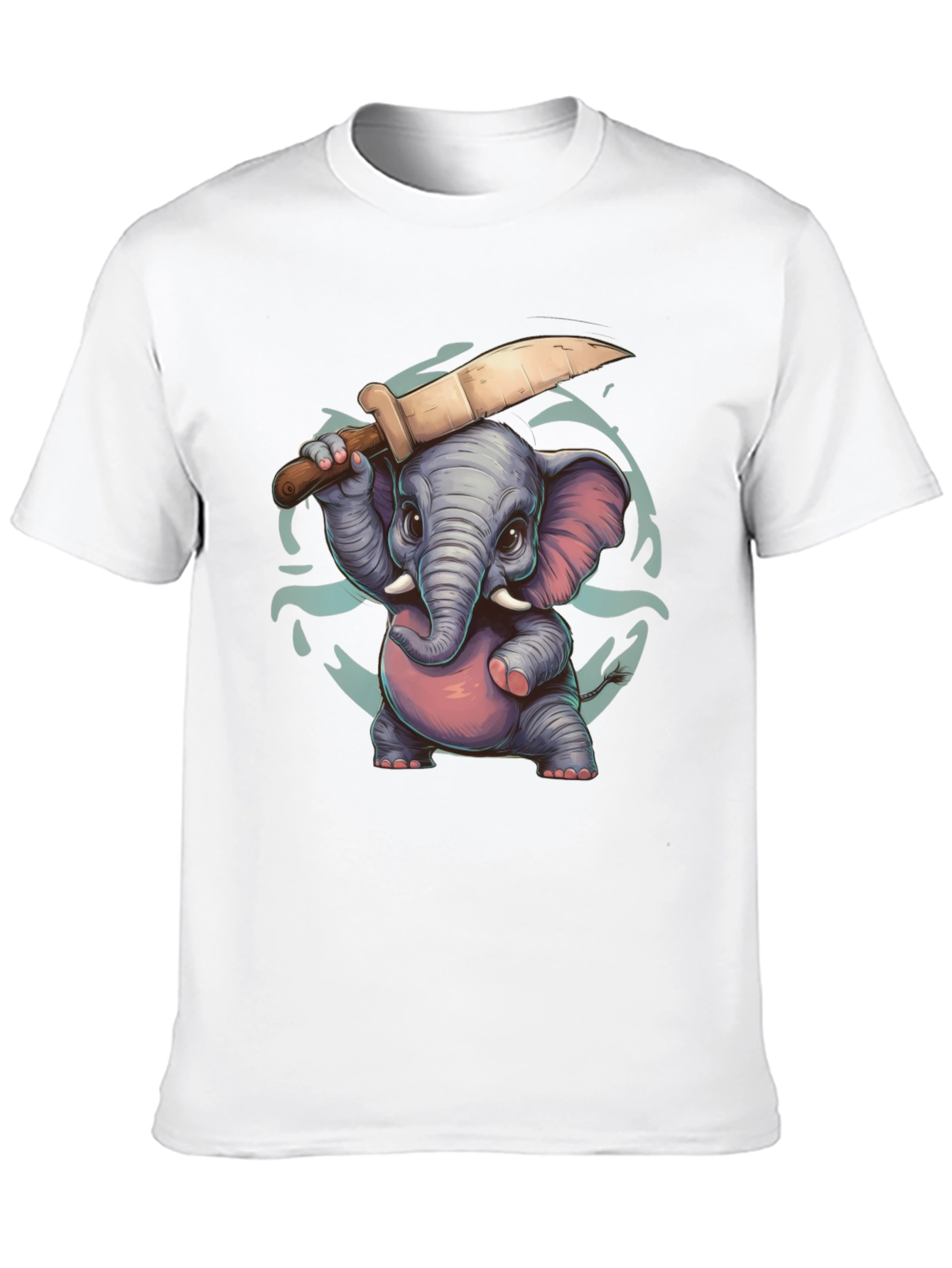 Cartoon Elephant with Knife Graphic Tee