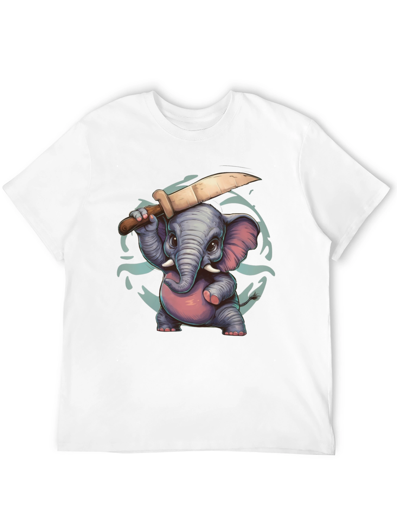 Cartoon Elephant with Knife Graphic Tee