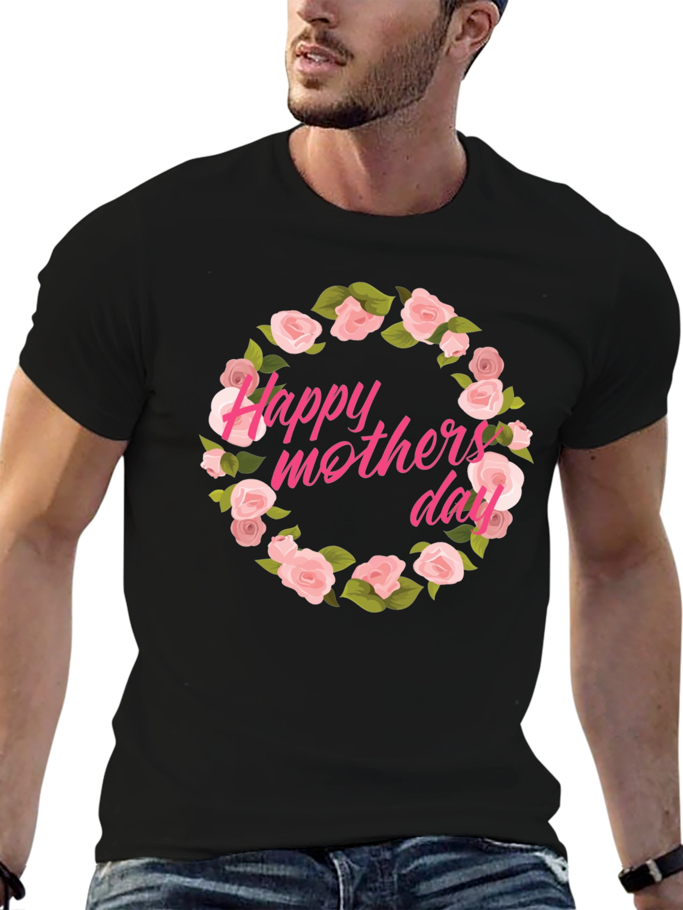 Happy Mothers Day Floral T-Shirt - Black
