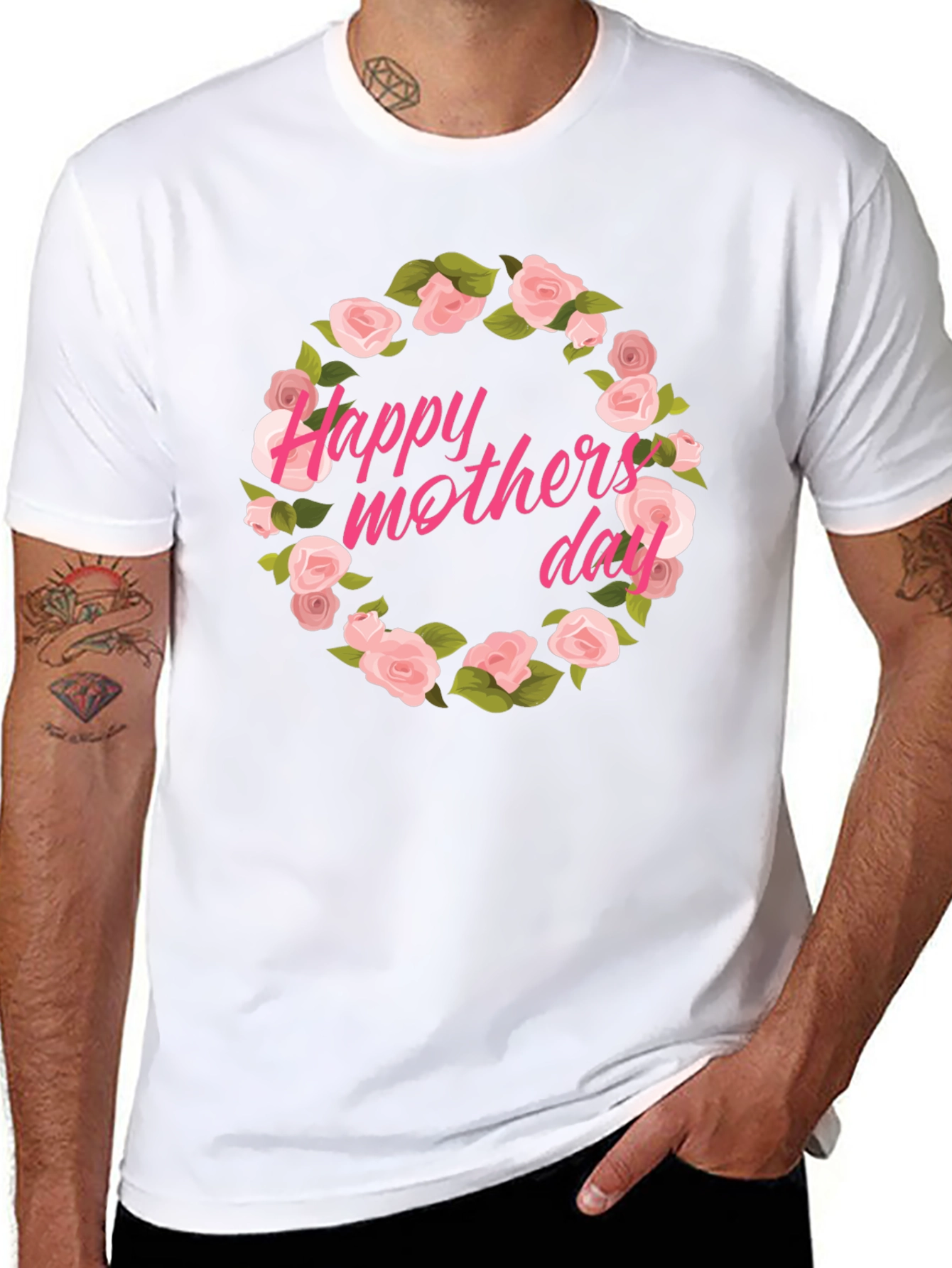 Happy Mothers Day Floral T-Shirt - Black