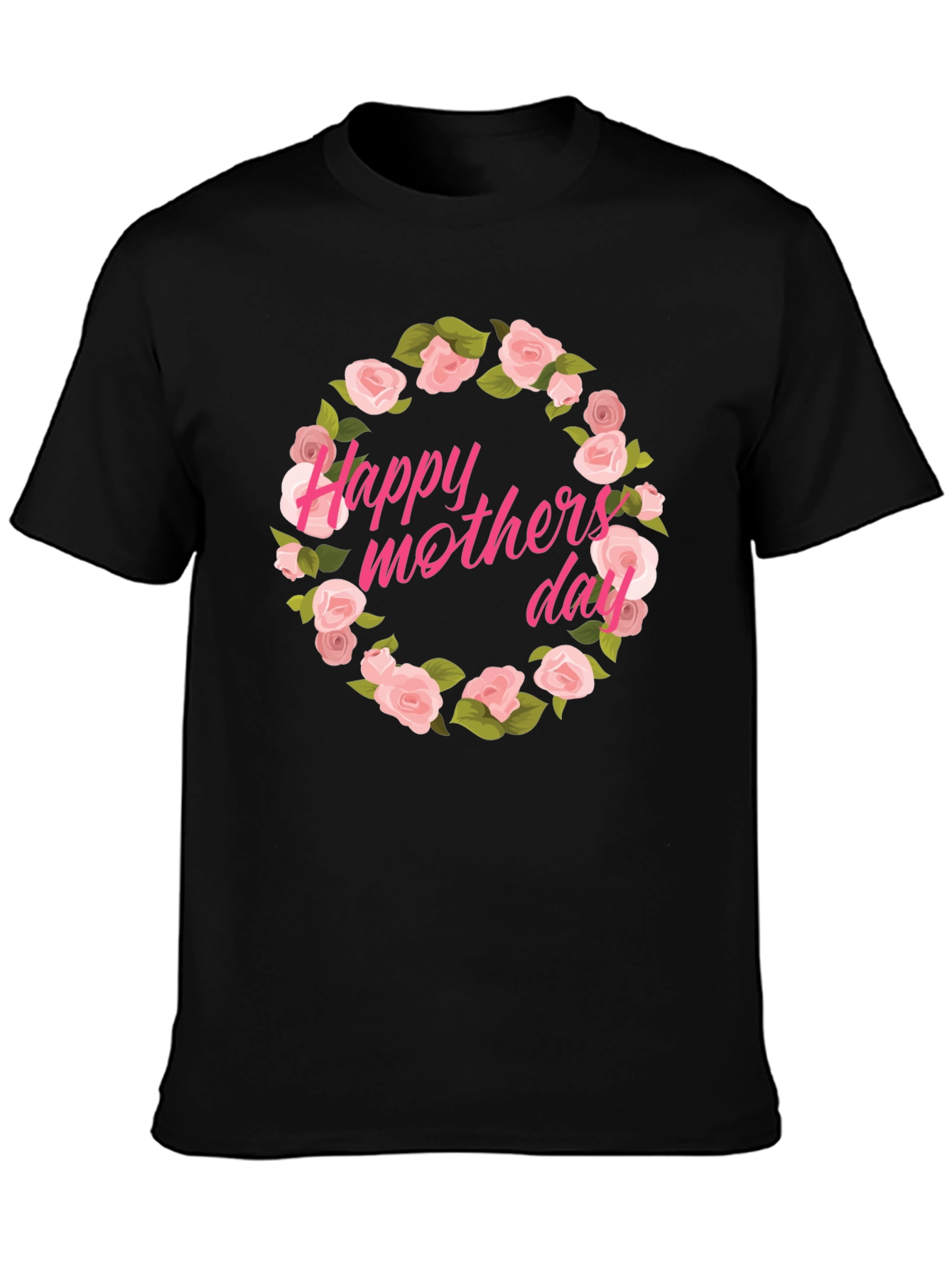 Happy Mothers Day Floral T-Shirt - Black