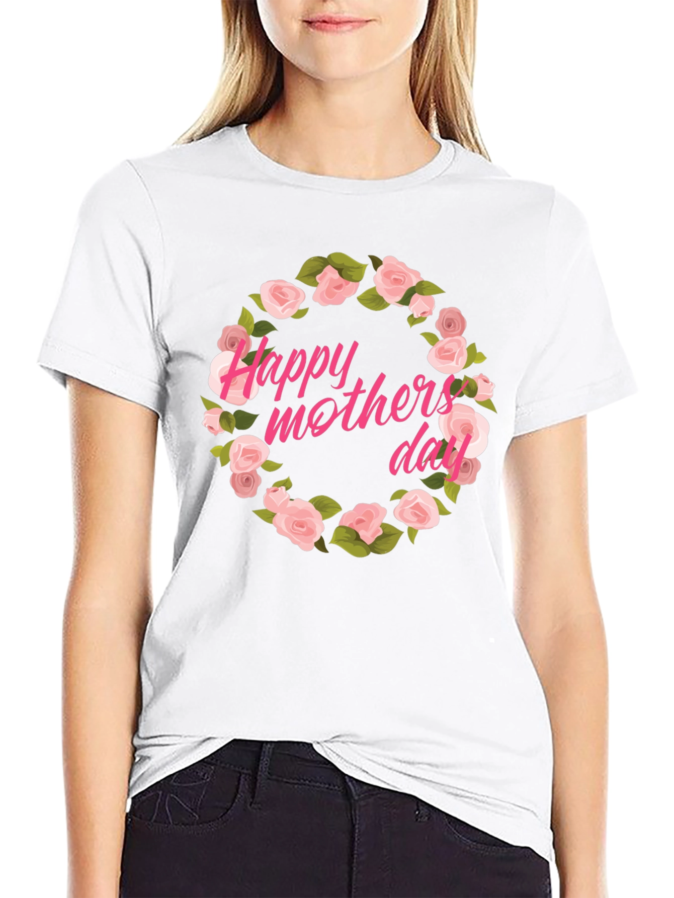 Happy Mothers Day Floral T-Shirt - Black