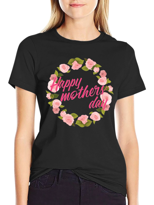 Happy Mothers Day Floral T-Shirt - Black