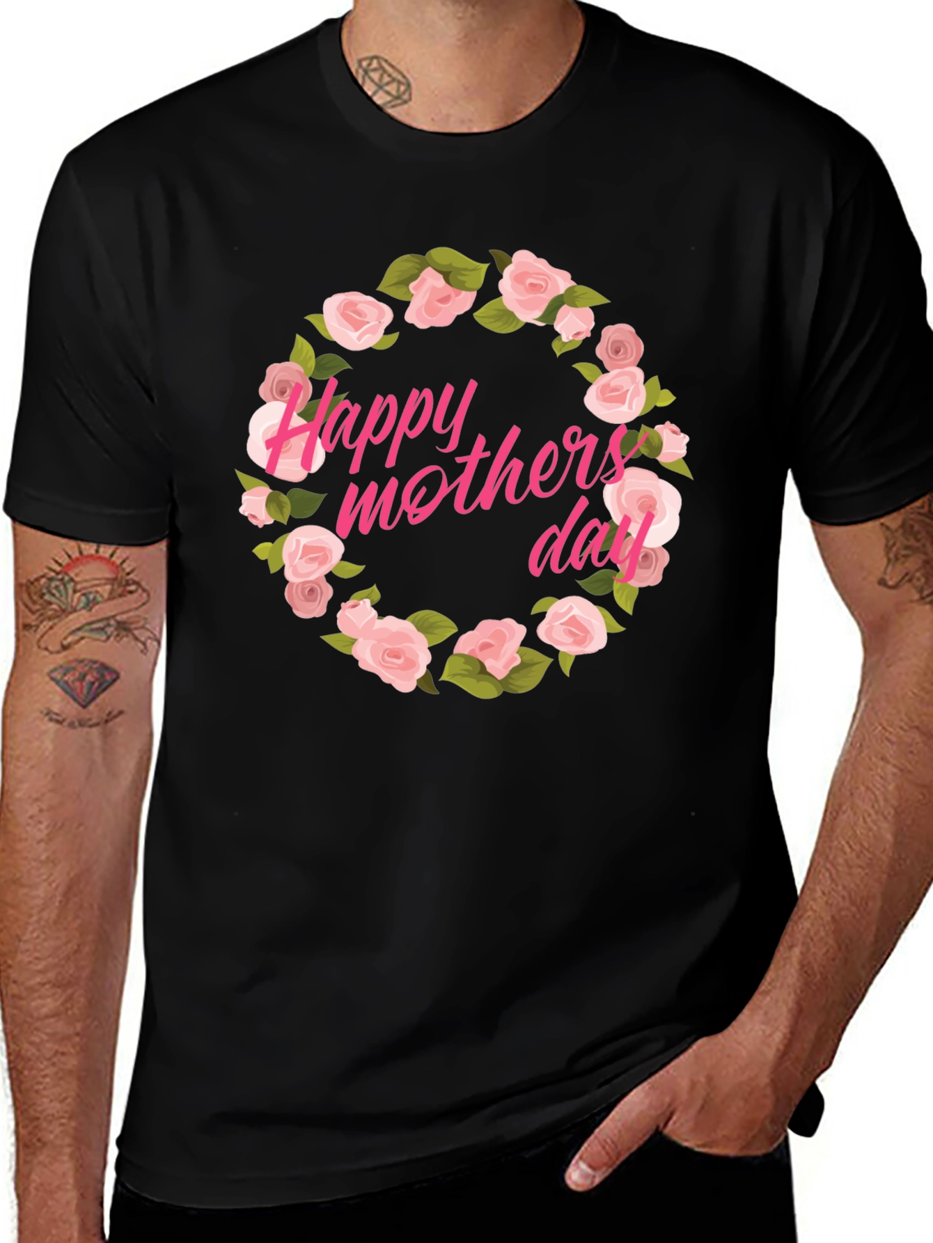 Happy Mothers Day Floral T-Shirt - Black