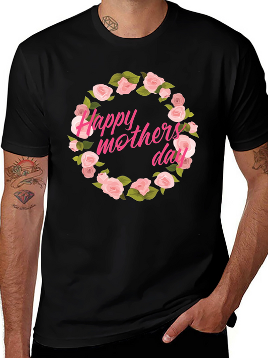 Happy Mothers Day Floral T-Shirt - Black