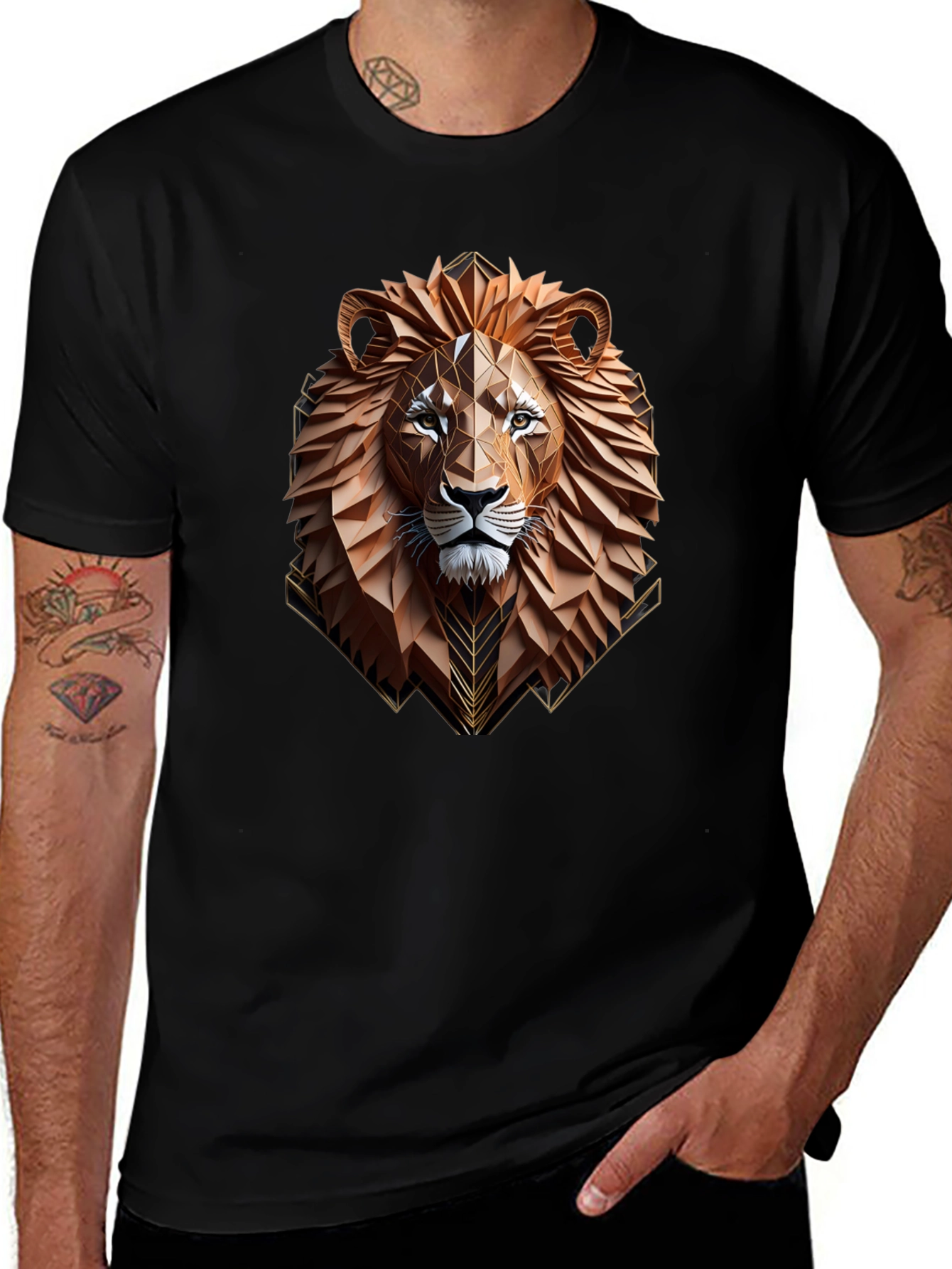 Geometric Lion Graphic Tee - Stylish Mens T-Shirt