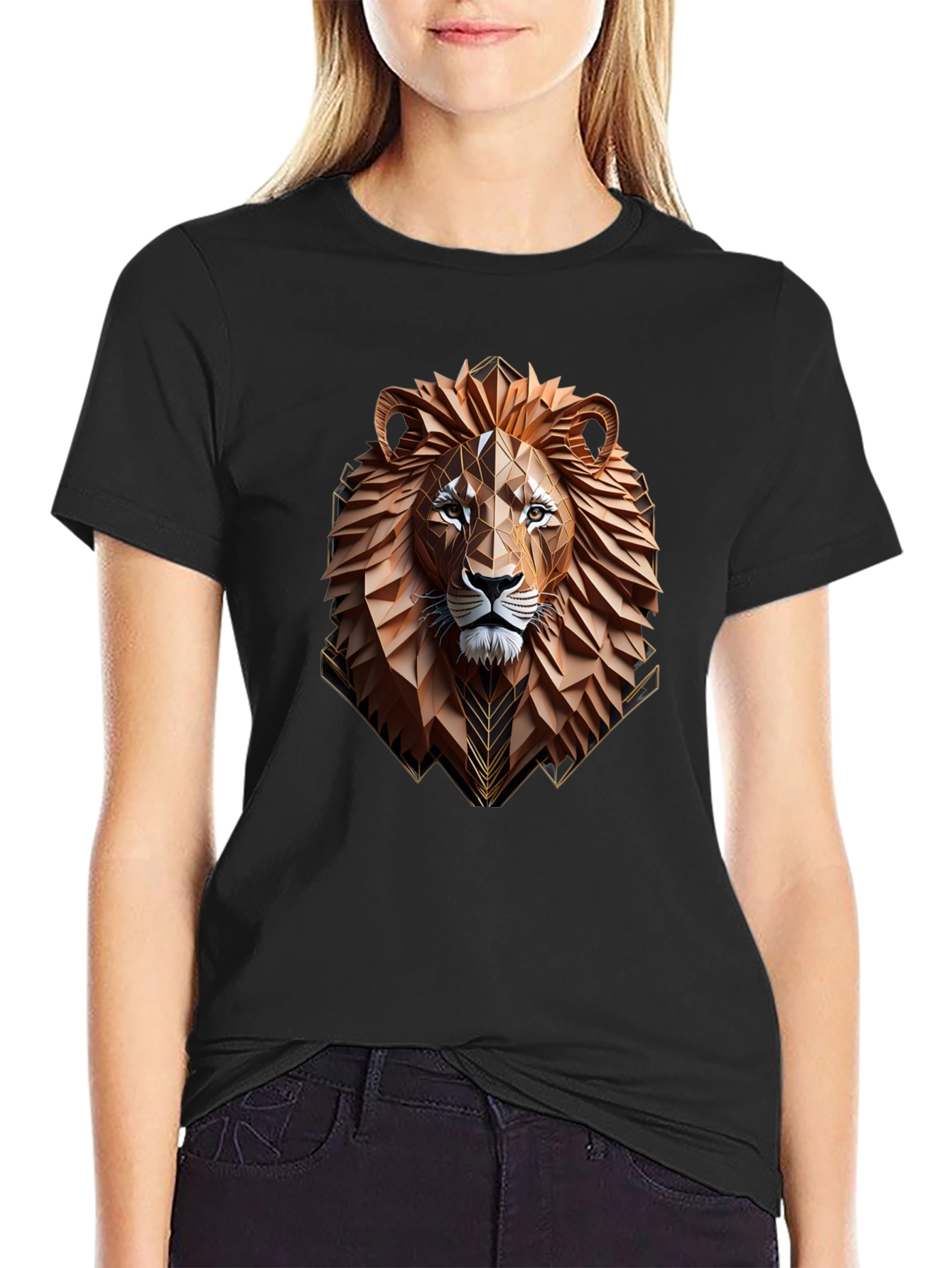 Geometric Lion Graphic Tee - Stylish Mens T-Shirt