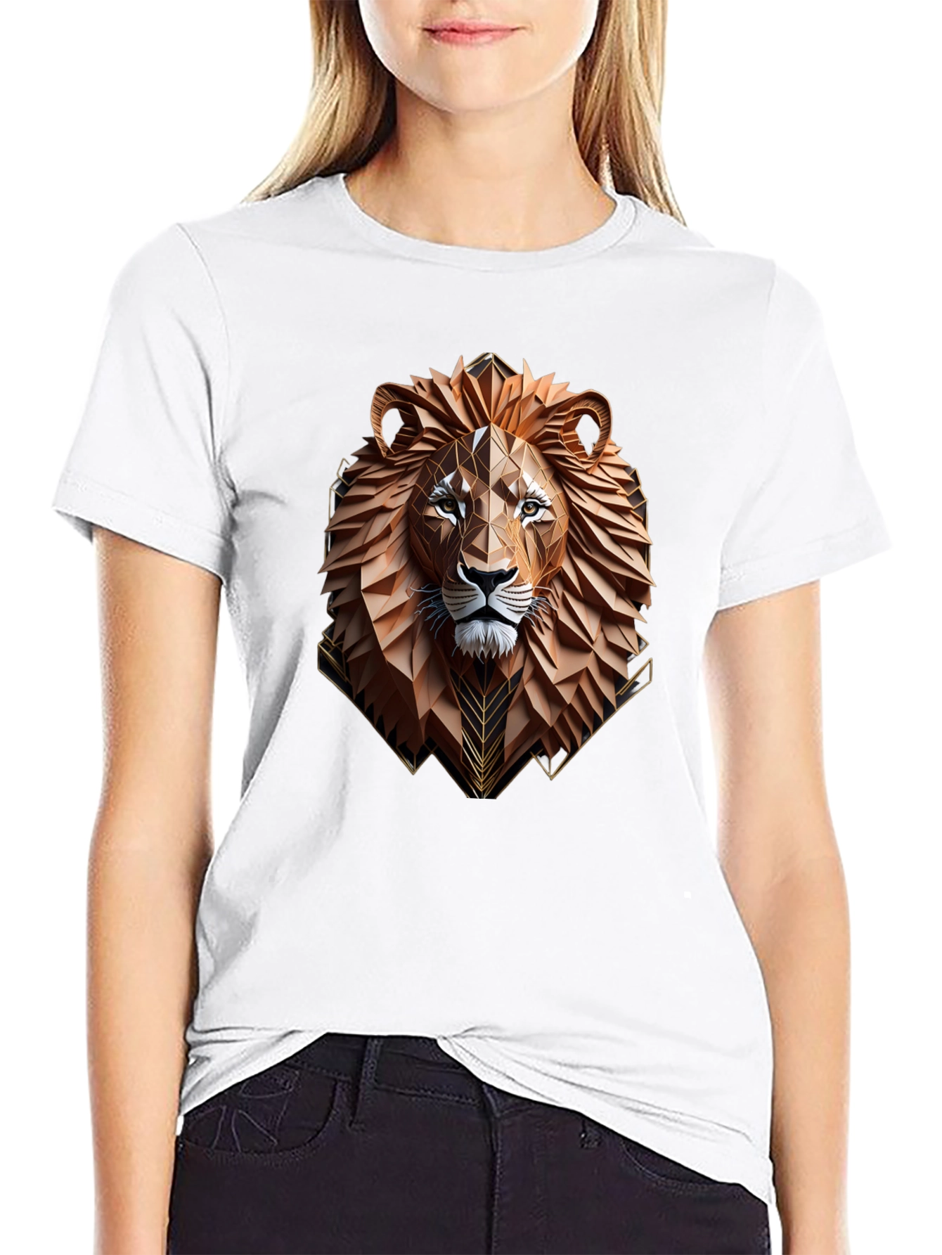 Geometric Lion Graphic Tee - Stylish Mens T-Shirt