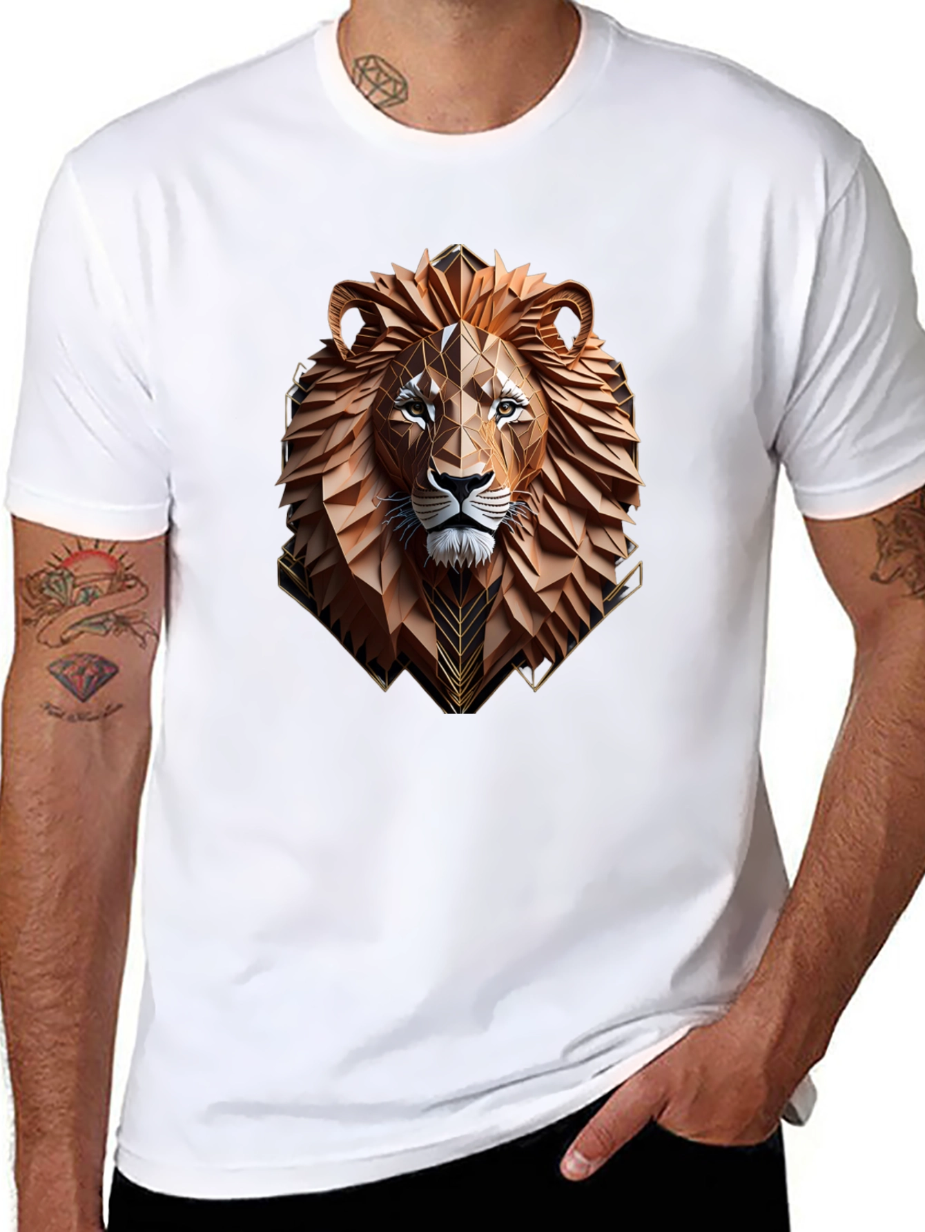 Geometric Lion Graphic Tee - Stylish Mens T-Shirt