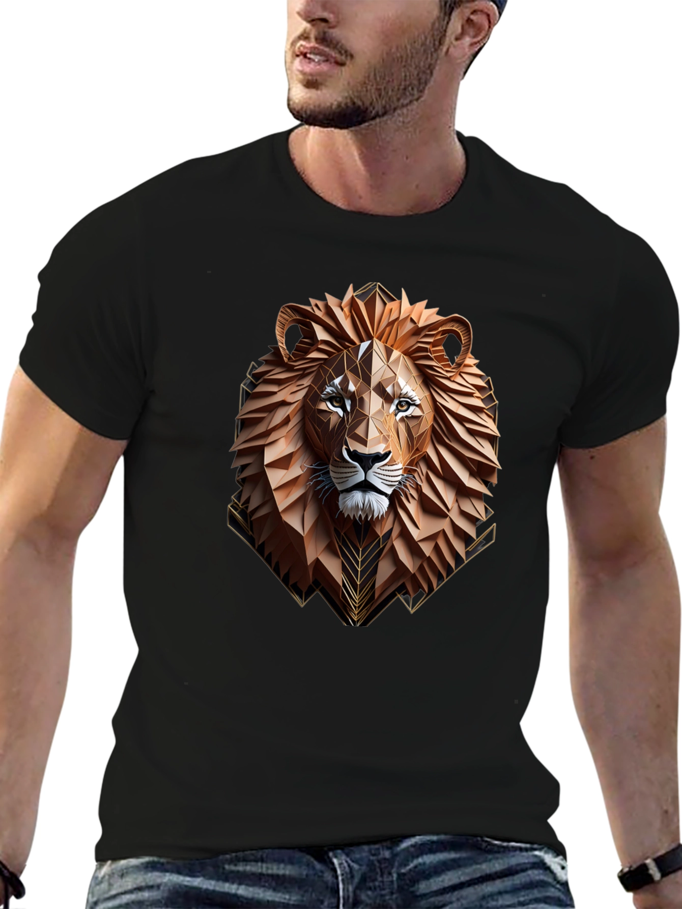 Geometric Lion Graphic Tee - Stylish Mens T-Shirt