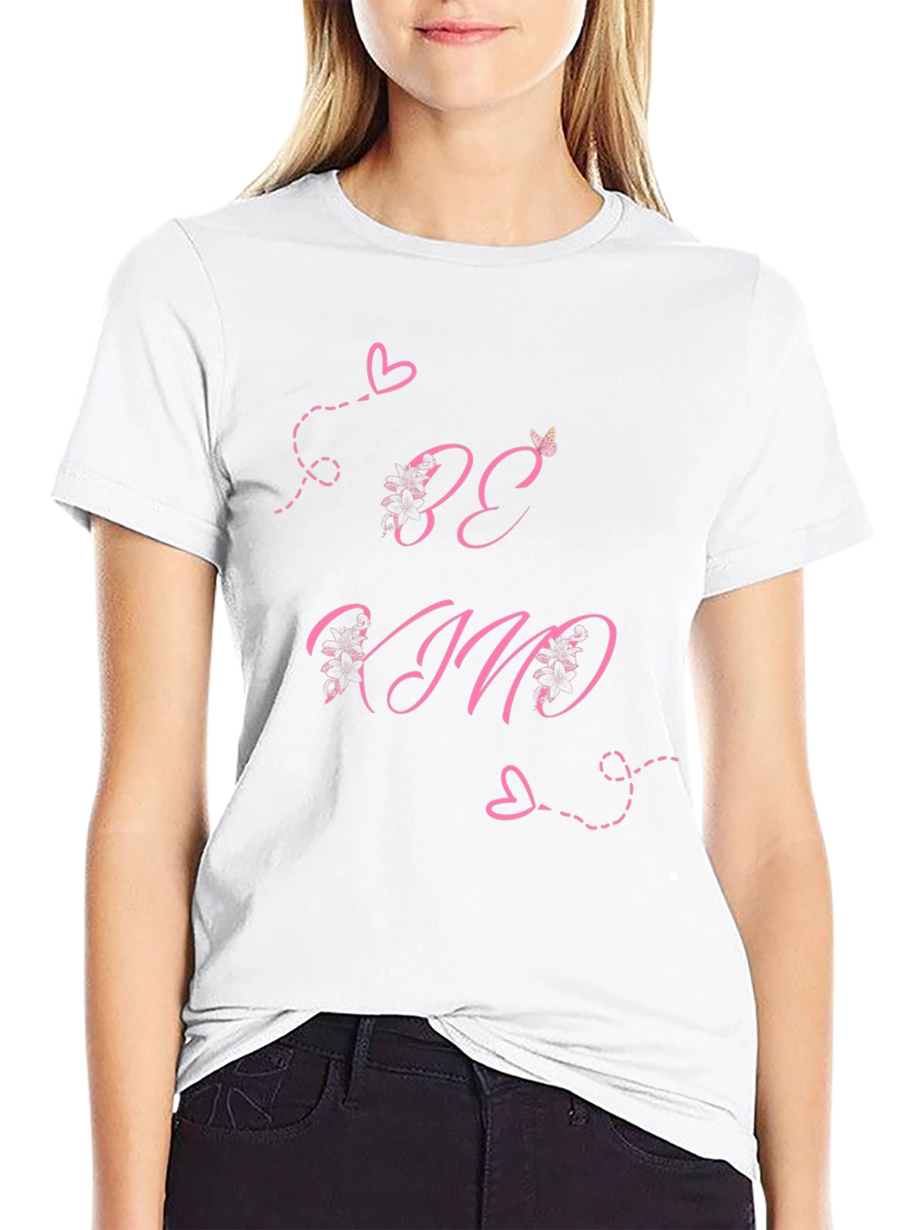 Be Kind Black T-Shirt with Pink Heart Details