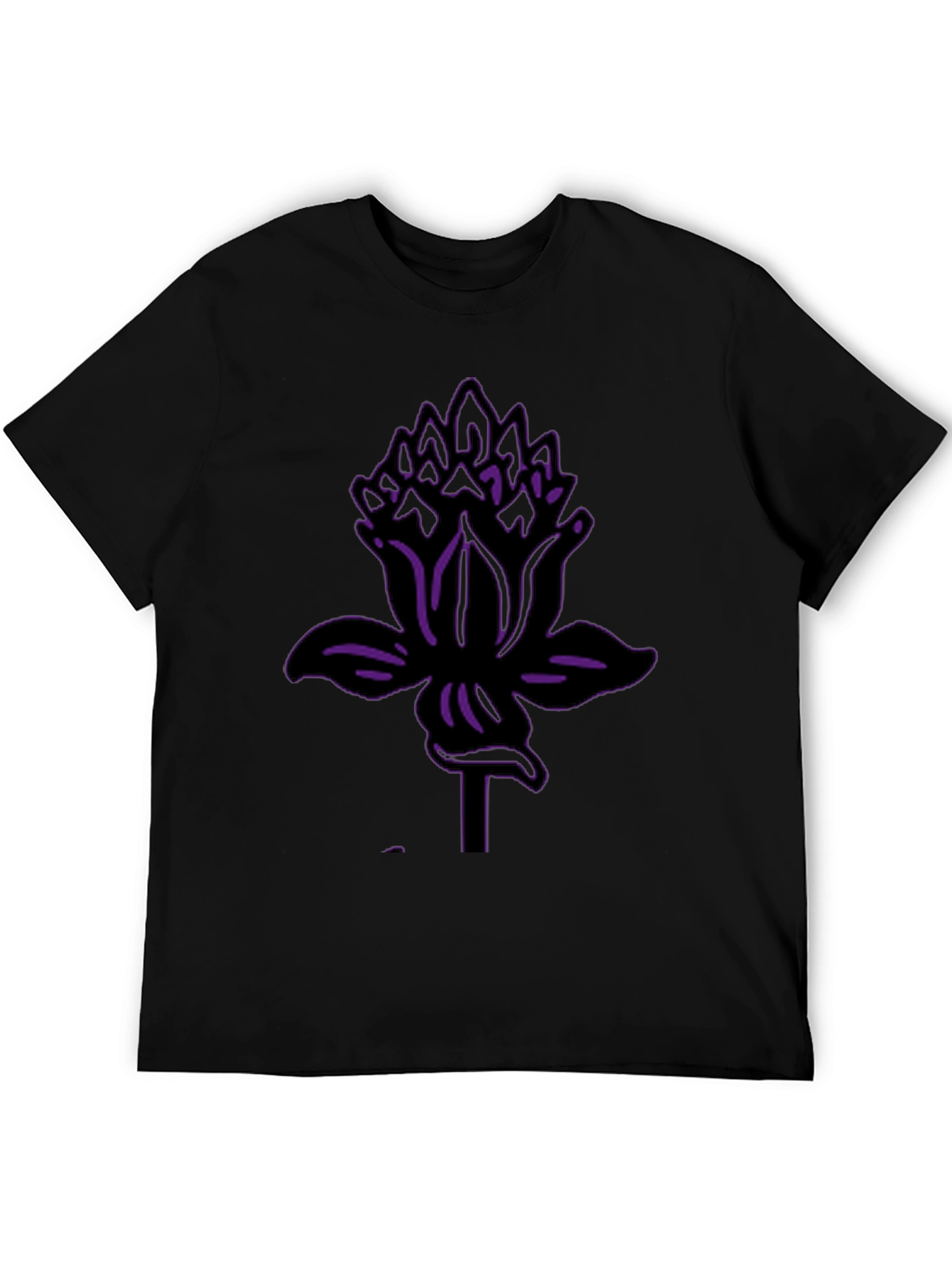 Black Tee with Purple Lotus Flower Graphic