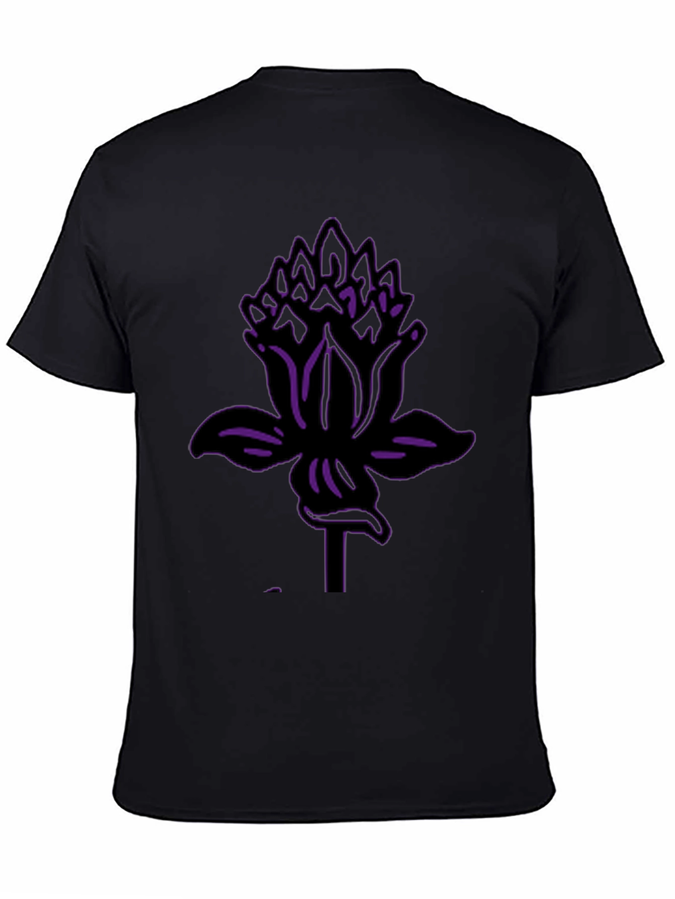 Black Tee with Purple Lotus Flower Graphic