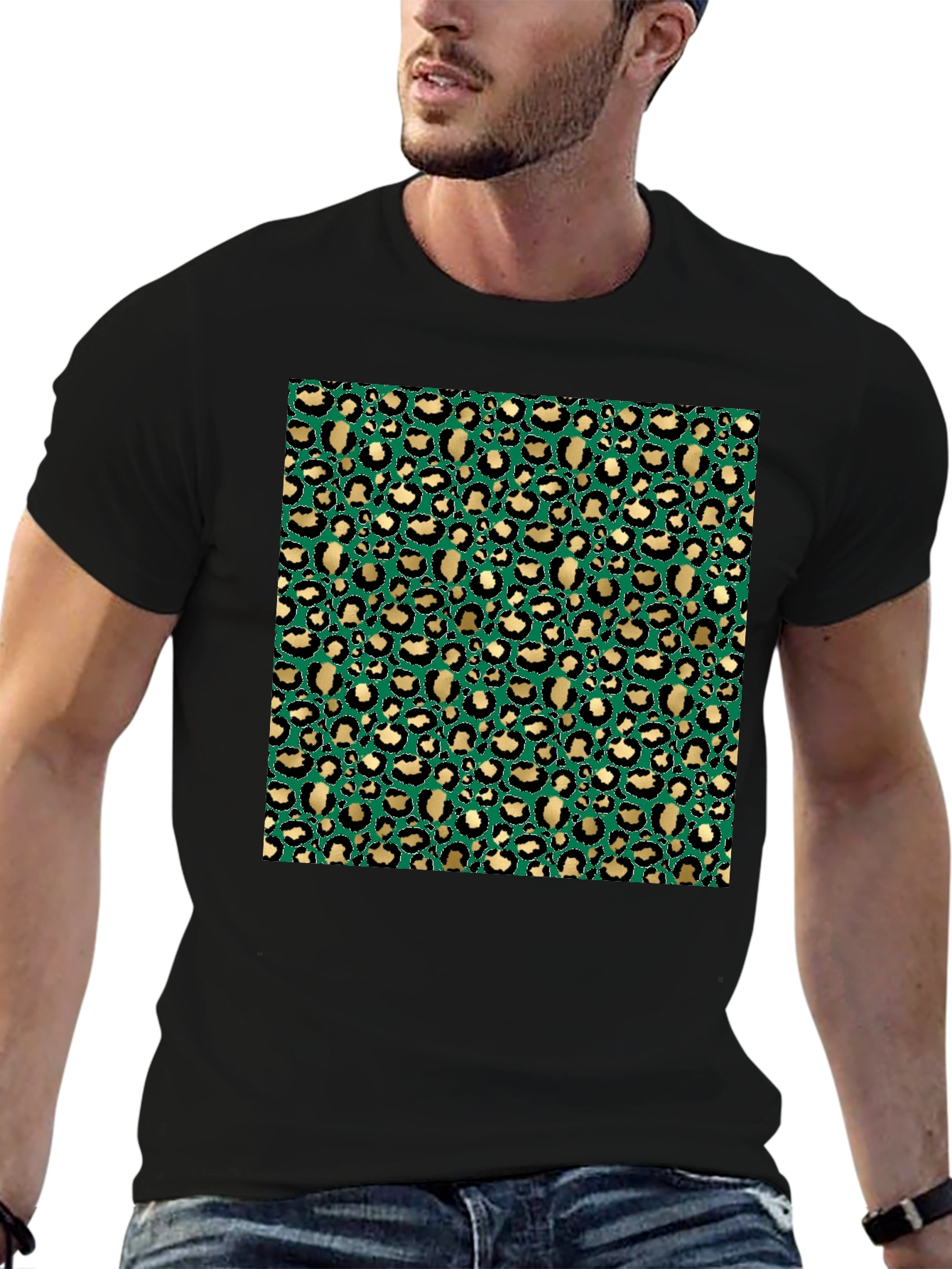 Green & Gold Leopard Print T-Shirt