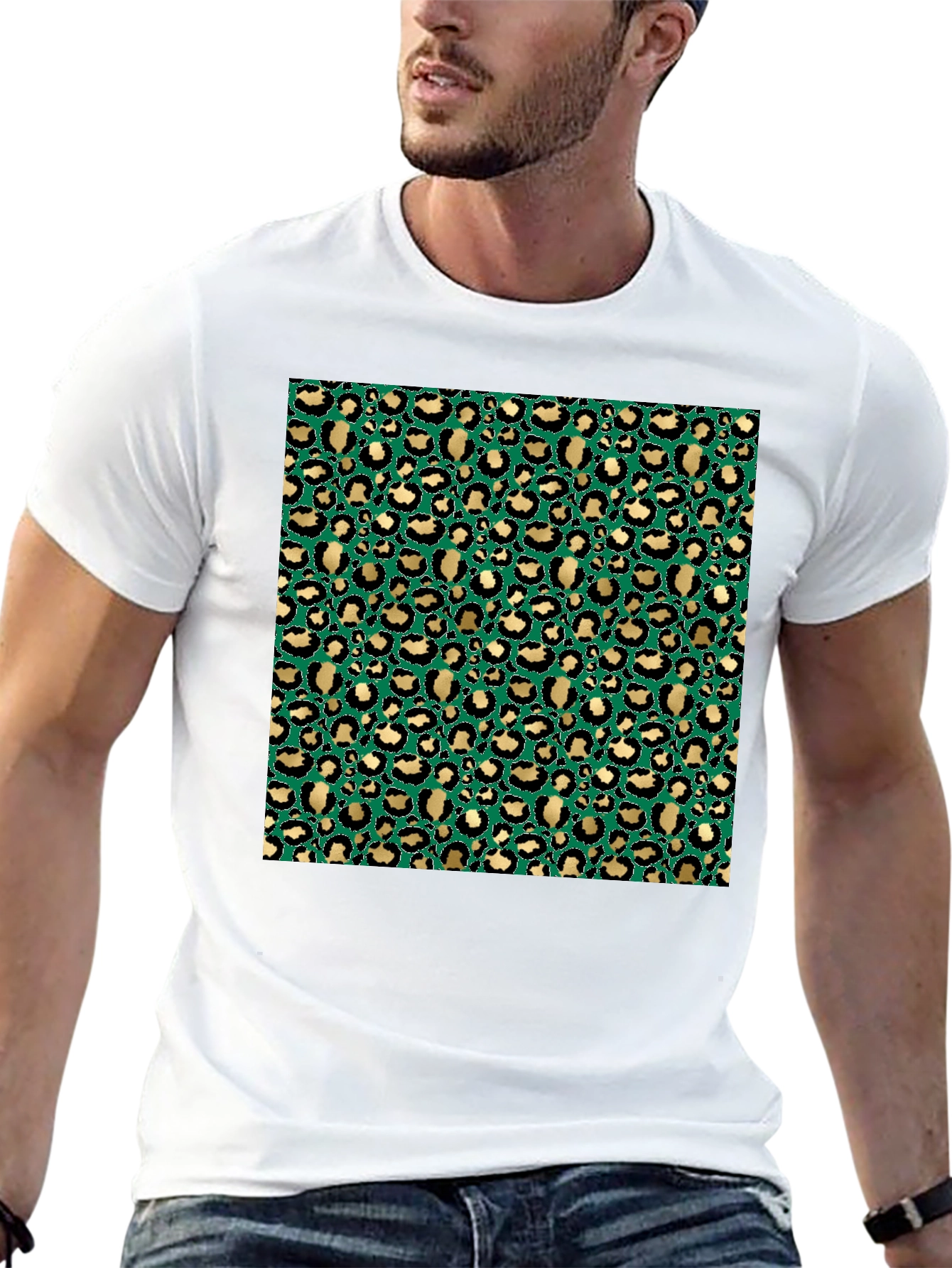 Green & Gold Leopard Print T-Shirt