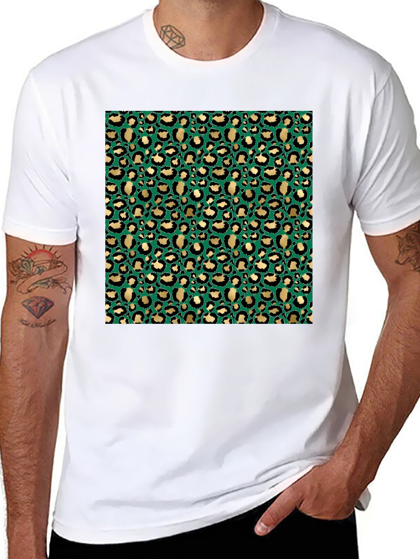 Green & Gold Leopard Print T-Shirt