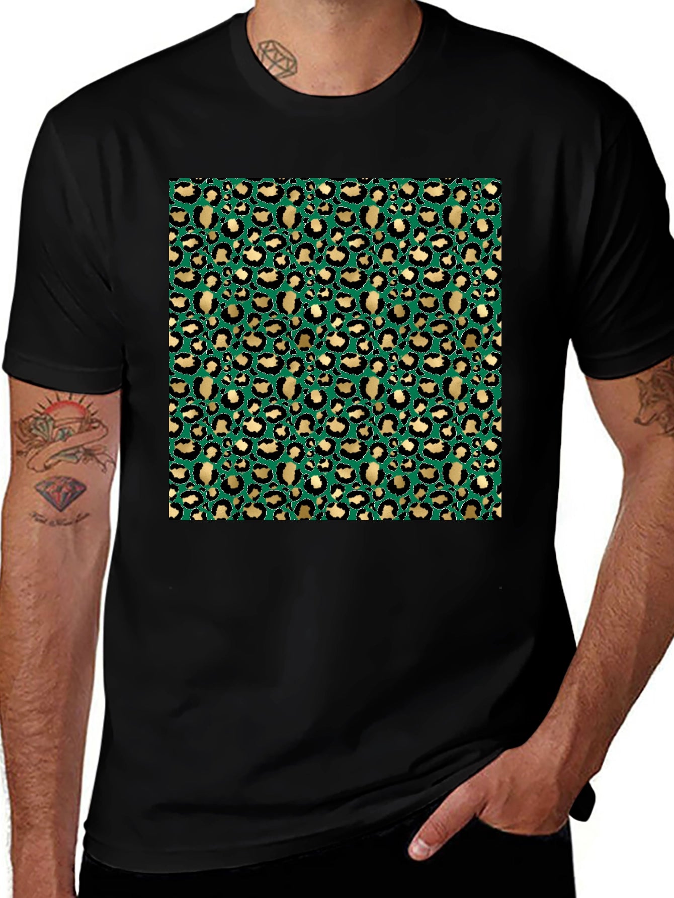 Green & Gold Leopard Print T-Shirt