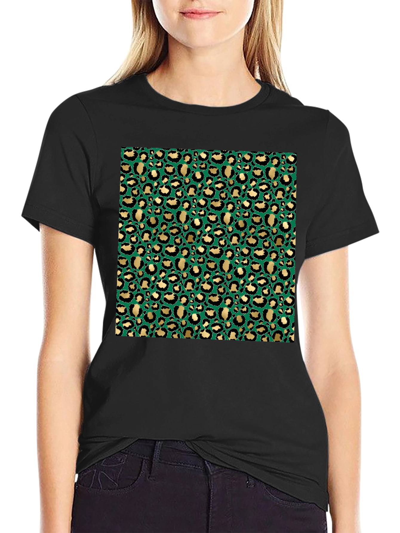 Green & Gold Leopard Print T-Shirt