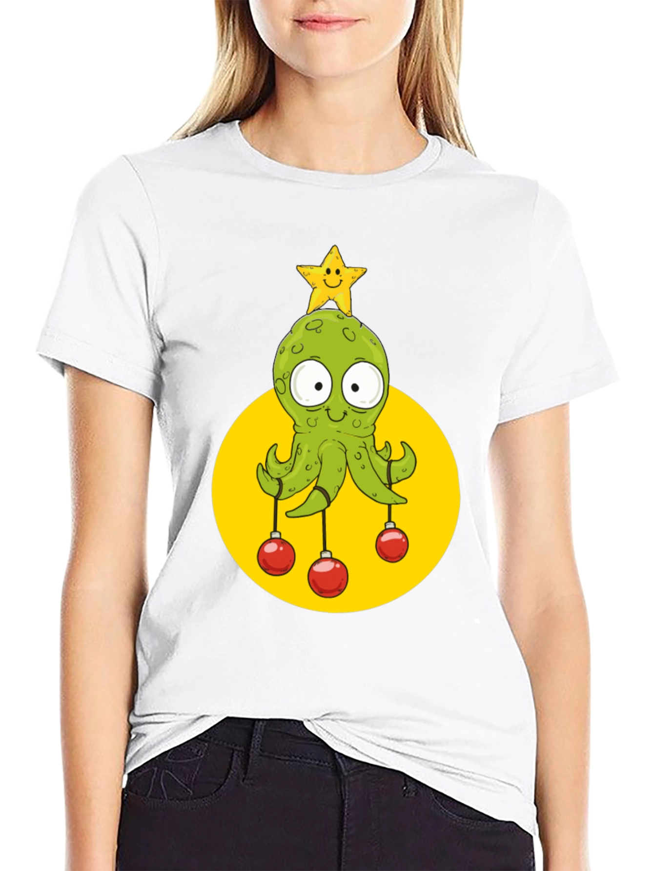 Festive Octopus Graphic Tee - Holiday Cheer!