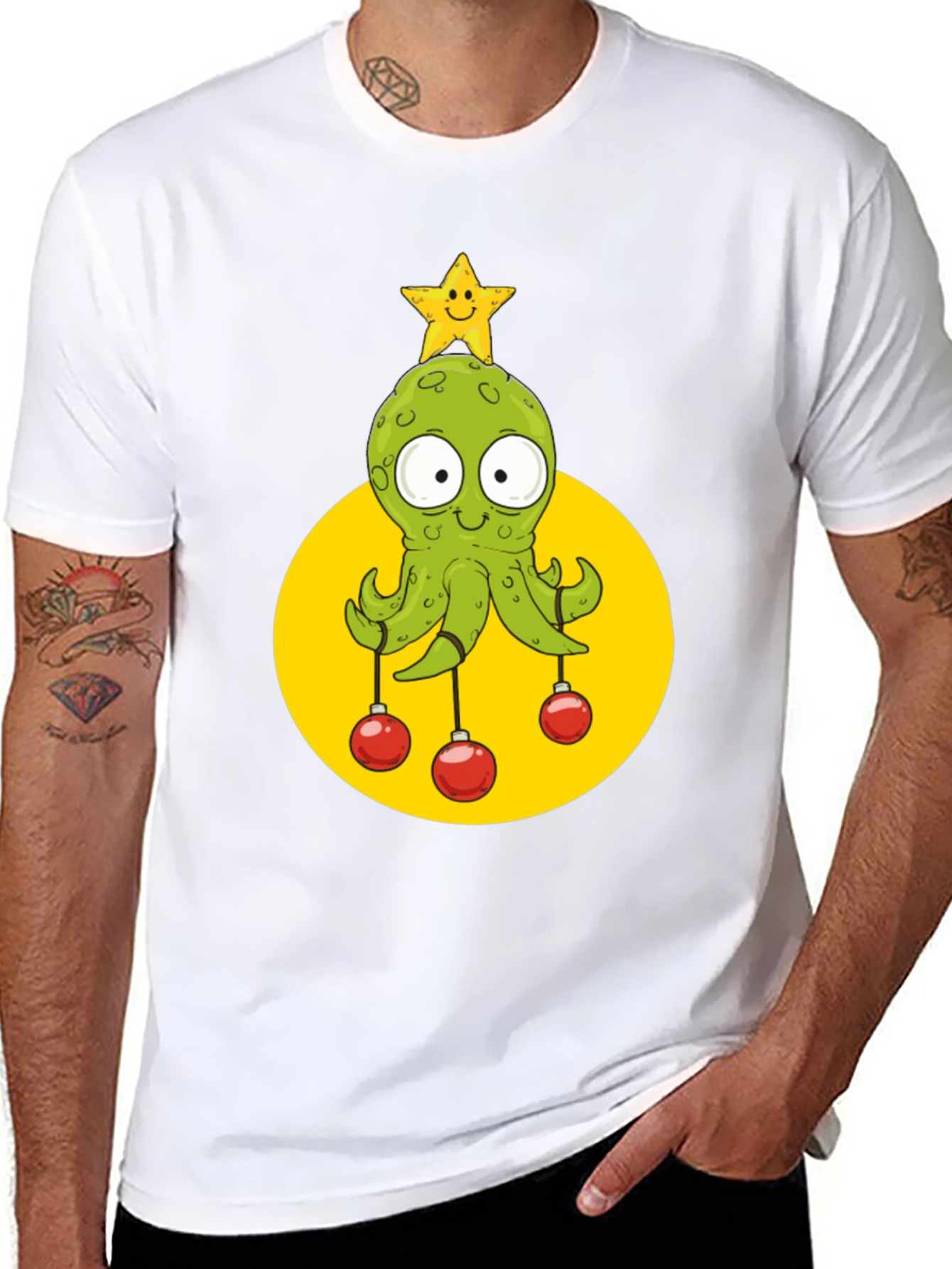 Festive Octopus Graphic Tee - Holiday Cheer!