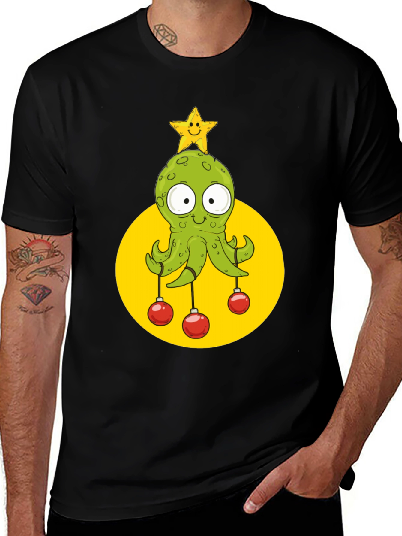 Festive Octopus Graphic Tee - Holiday Cheer!