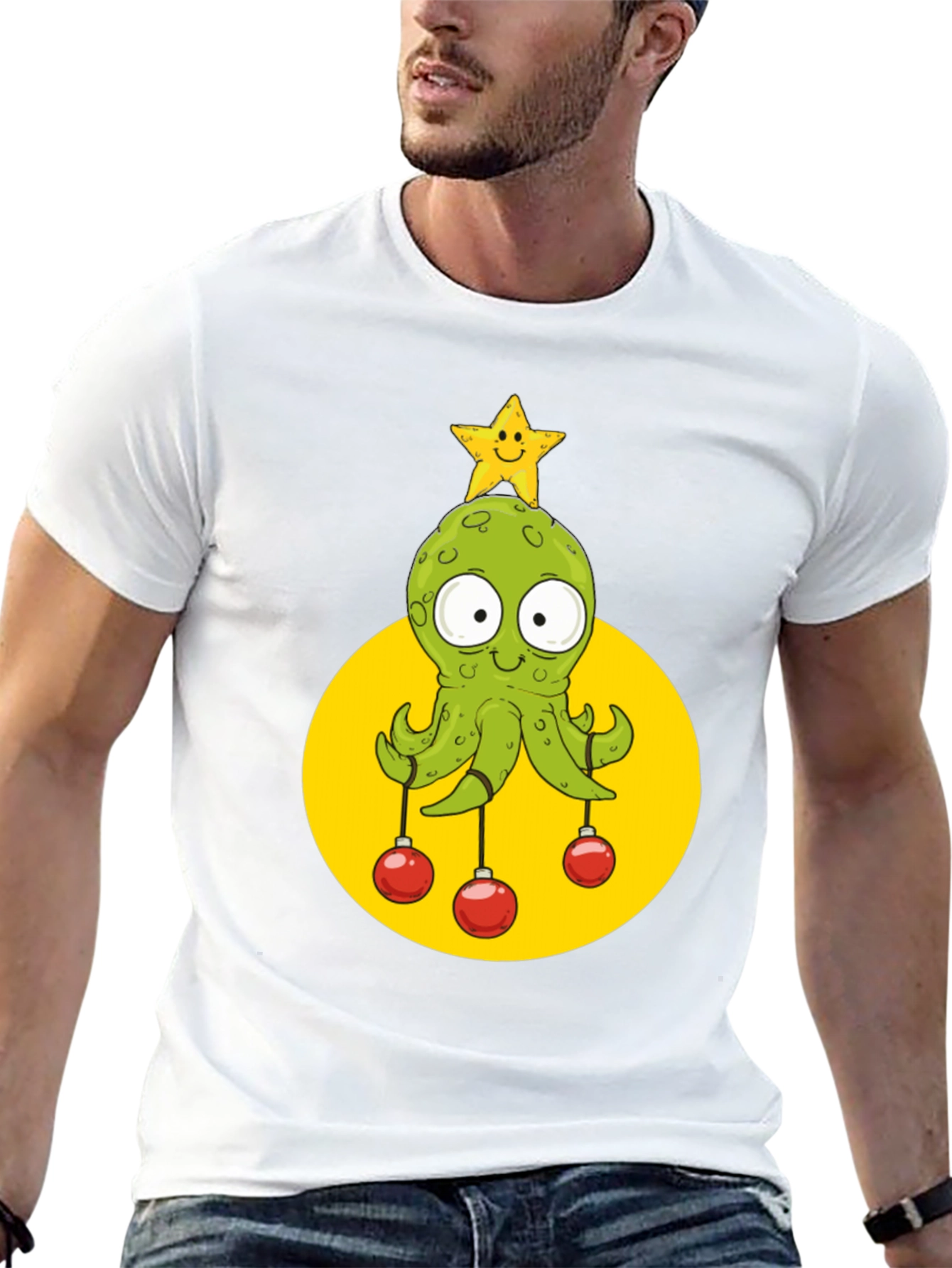 Festive Octopus Graphic Tee - Holiday Cheer!