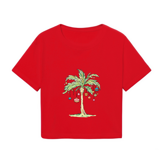 Tropical Christmas Palm Tree Ornament Graphic Crop T?Shirt