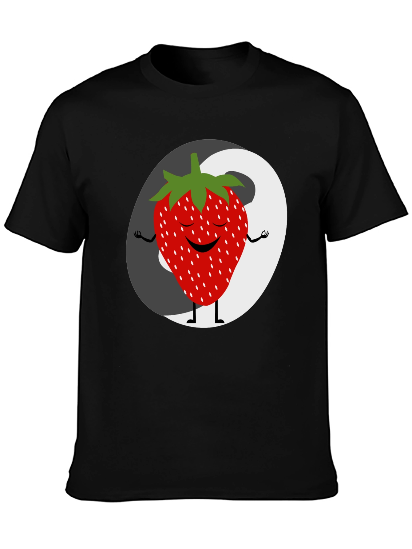 Zen Strawberry Yin Yang Graphic Tee - Black