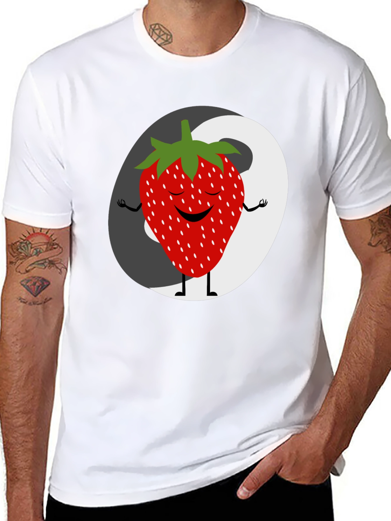 Zen Strawberry Yin Yang Graphic Tee - Black
